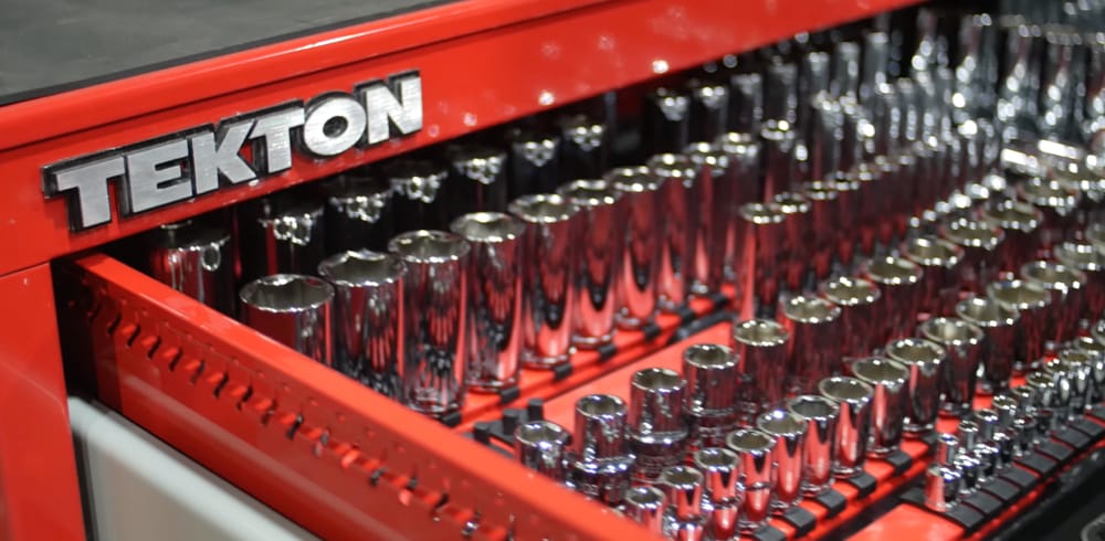TEKTON hand drive sockets in a tool cabinet drawer
