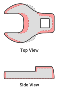 Snap-on crowfoot wrench drawing (top and side views)