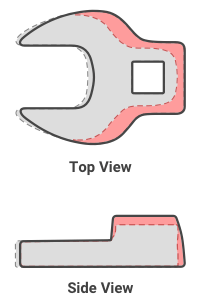 Snap-on crowfoot wrench drawing (top and side view)