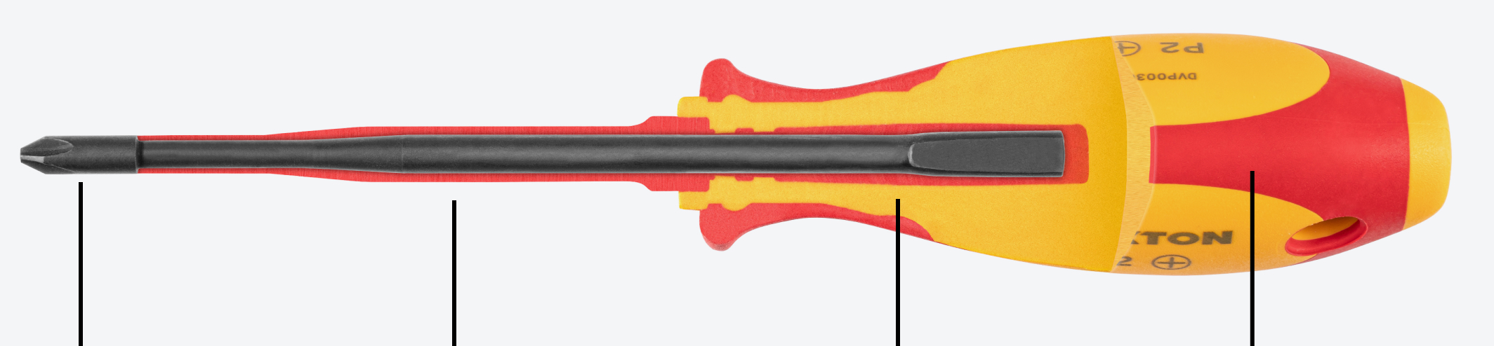 Insulated screwdriver with materials and construction callouts