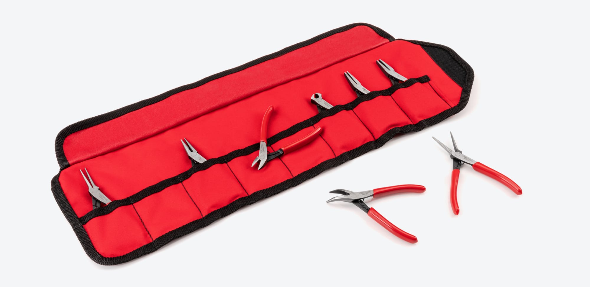 TEKTON 8-Piece Mini Pliers set with pouch unrolled