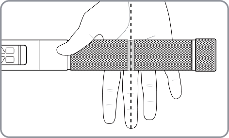 Graphic showing a hand centered behind the handle