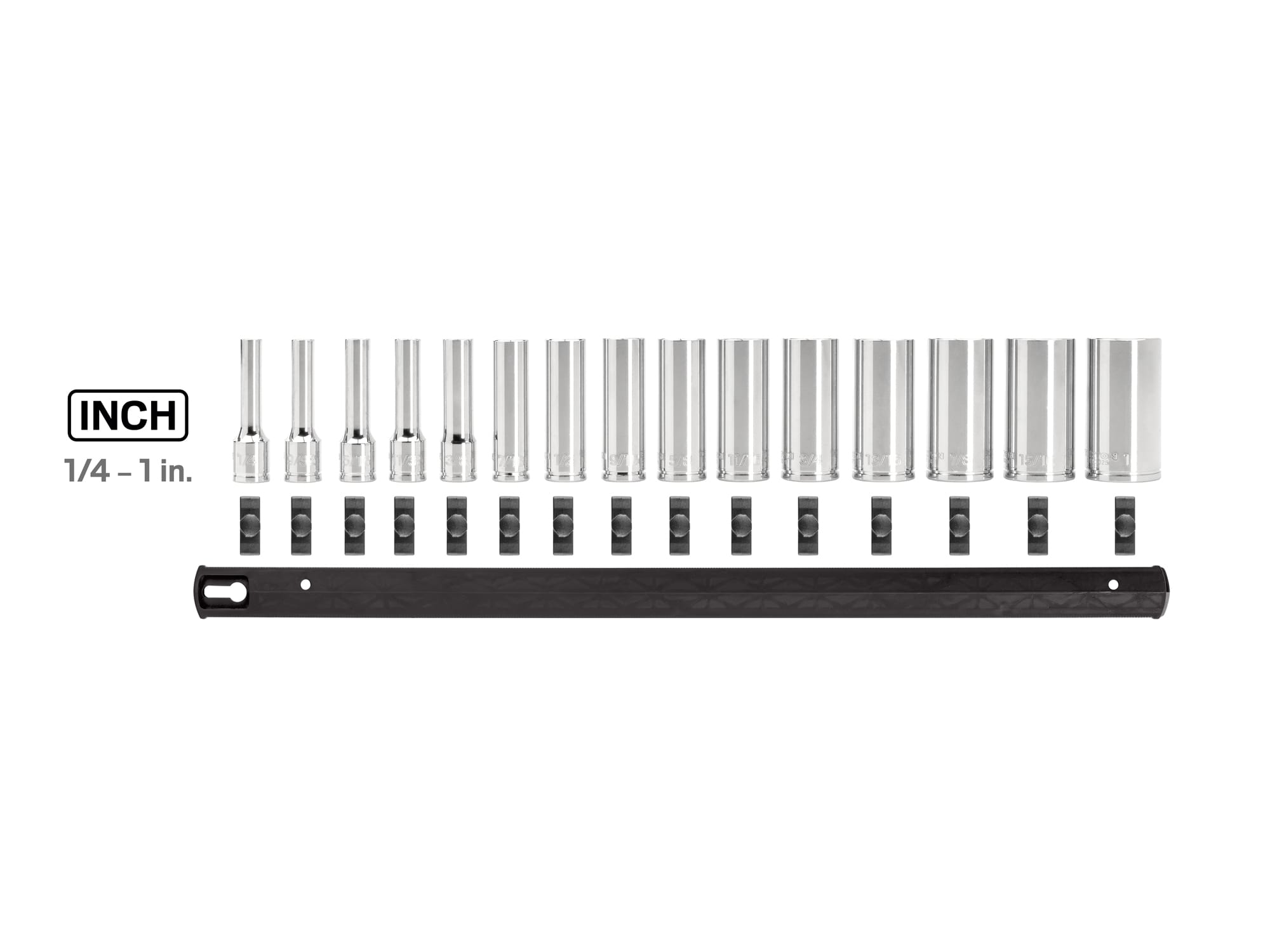 3/8 Inch Drive Deep 6-Point Socket Set with Rail, 15-Piece (1/4-1 in.)