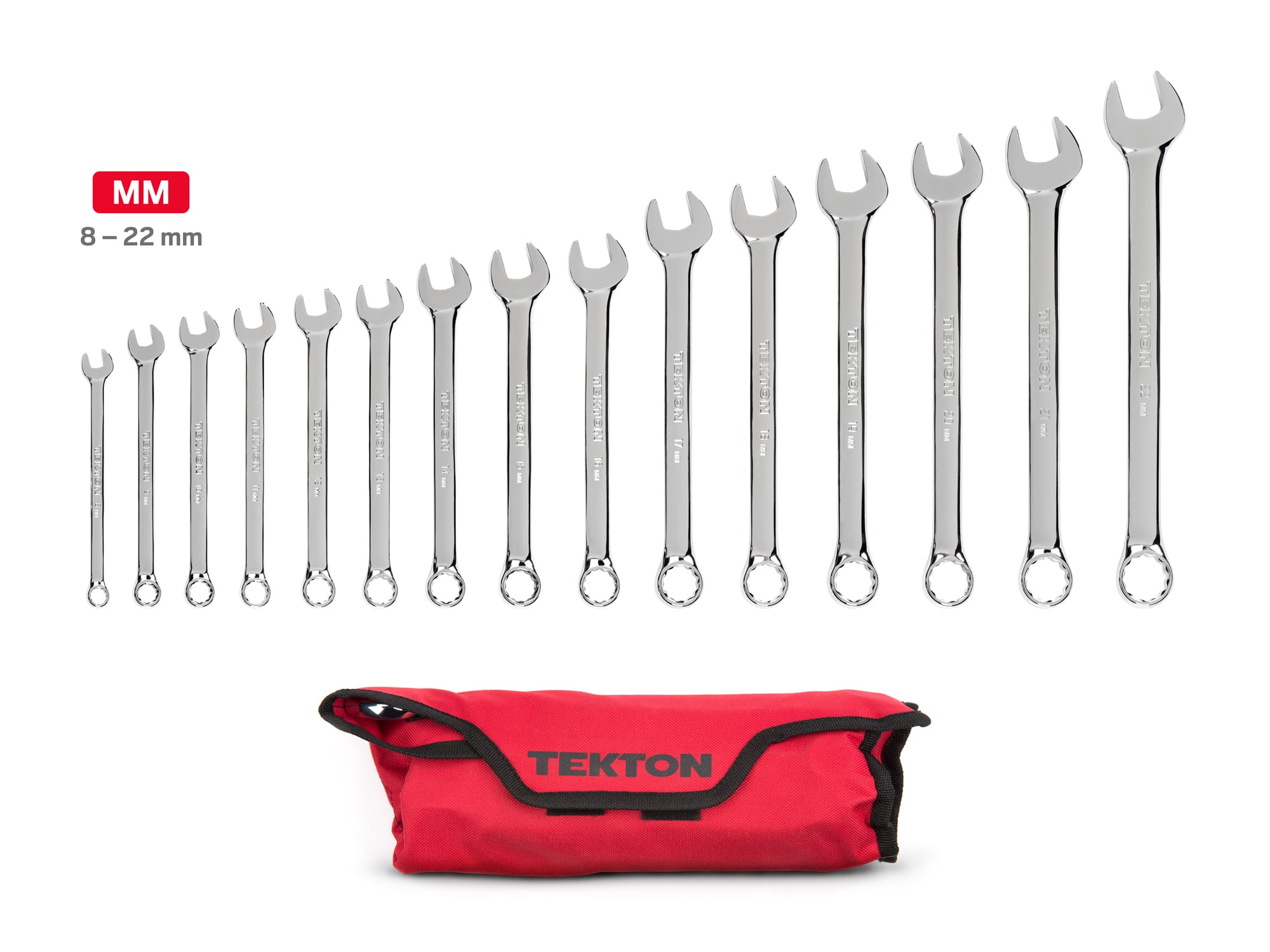 15-Piece Combination Wrench Set (8-22 mm) - Pouch | TEKTON