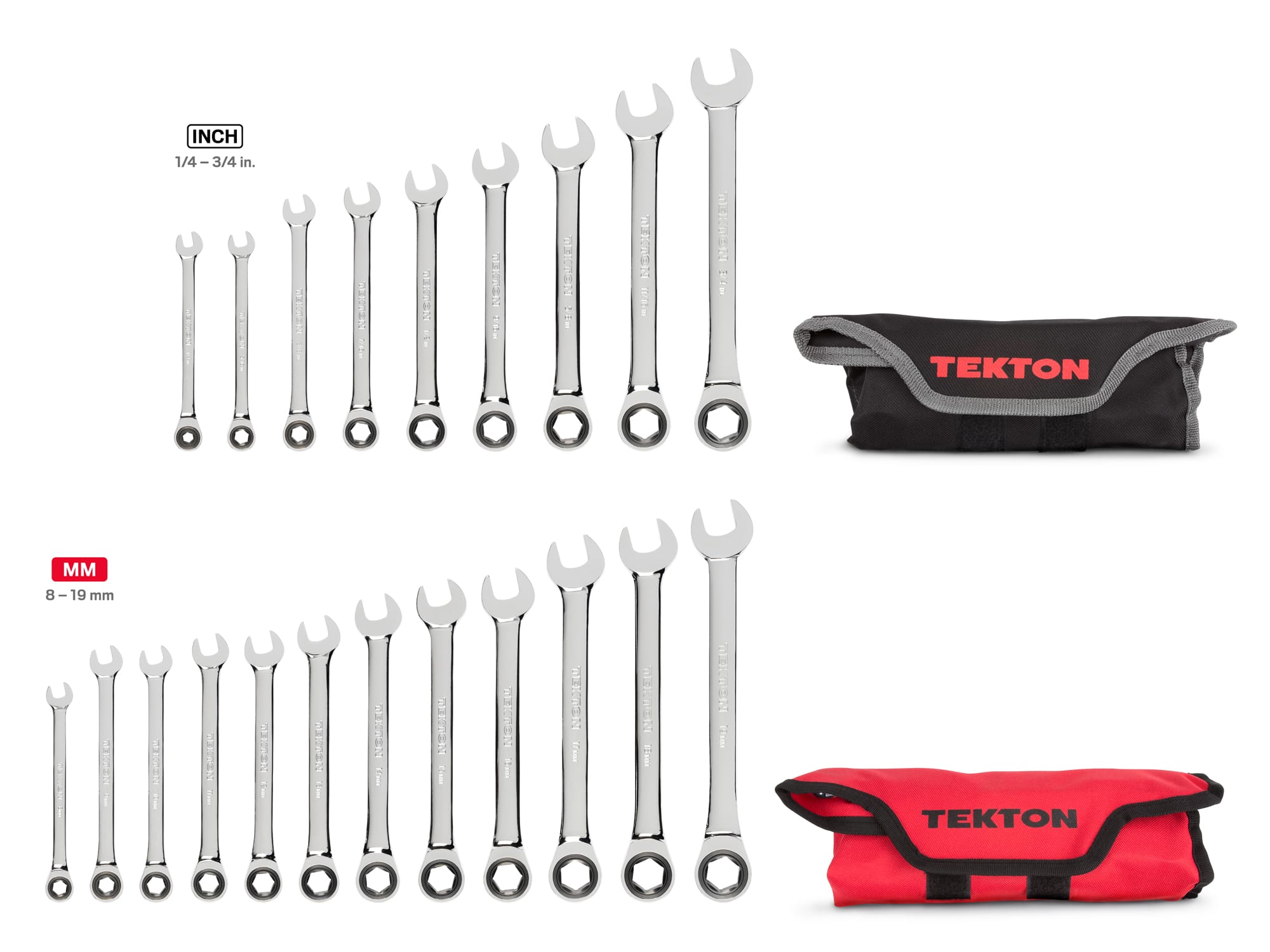 Ratcheting Combination Wrench Set, 21-Piece (Pouch) | TEKTON