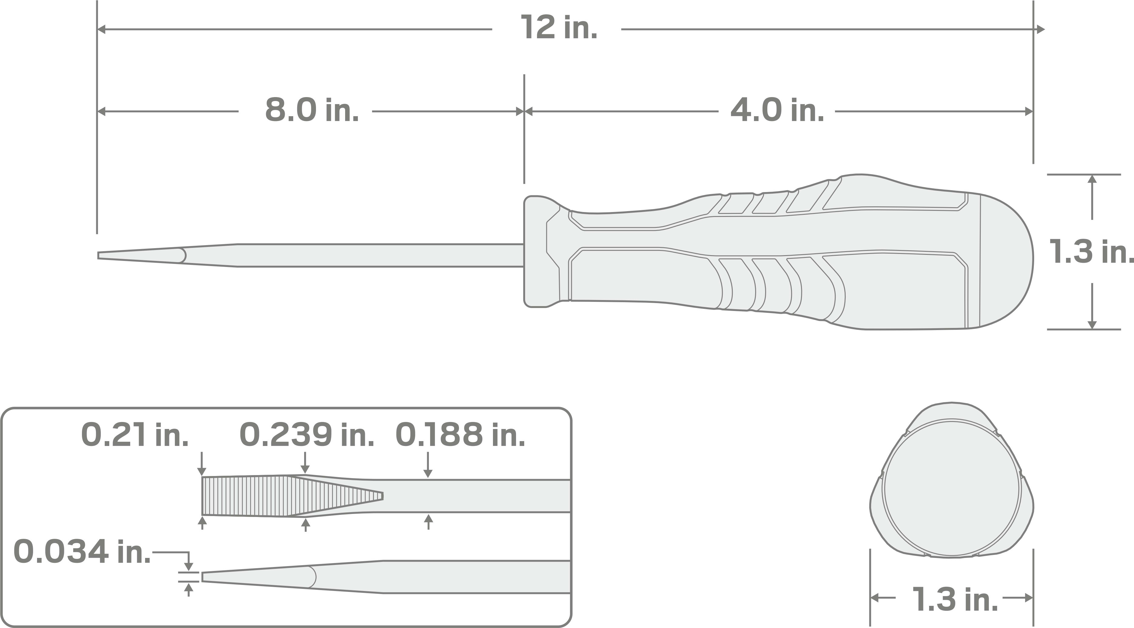 Specs for Long 3/16 Inch Slotted High-Torque Screwdriver