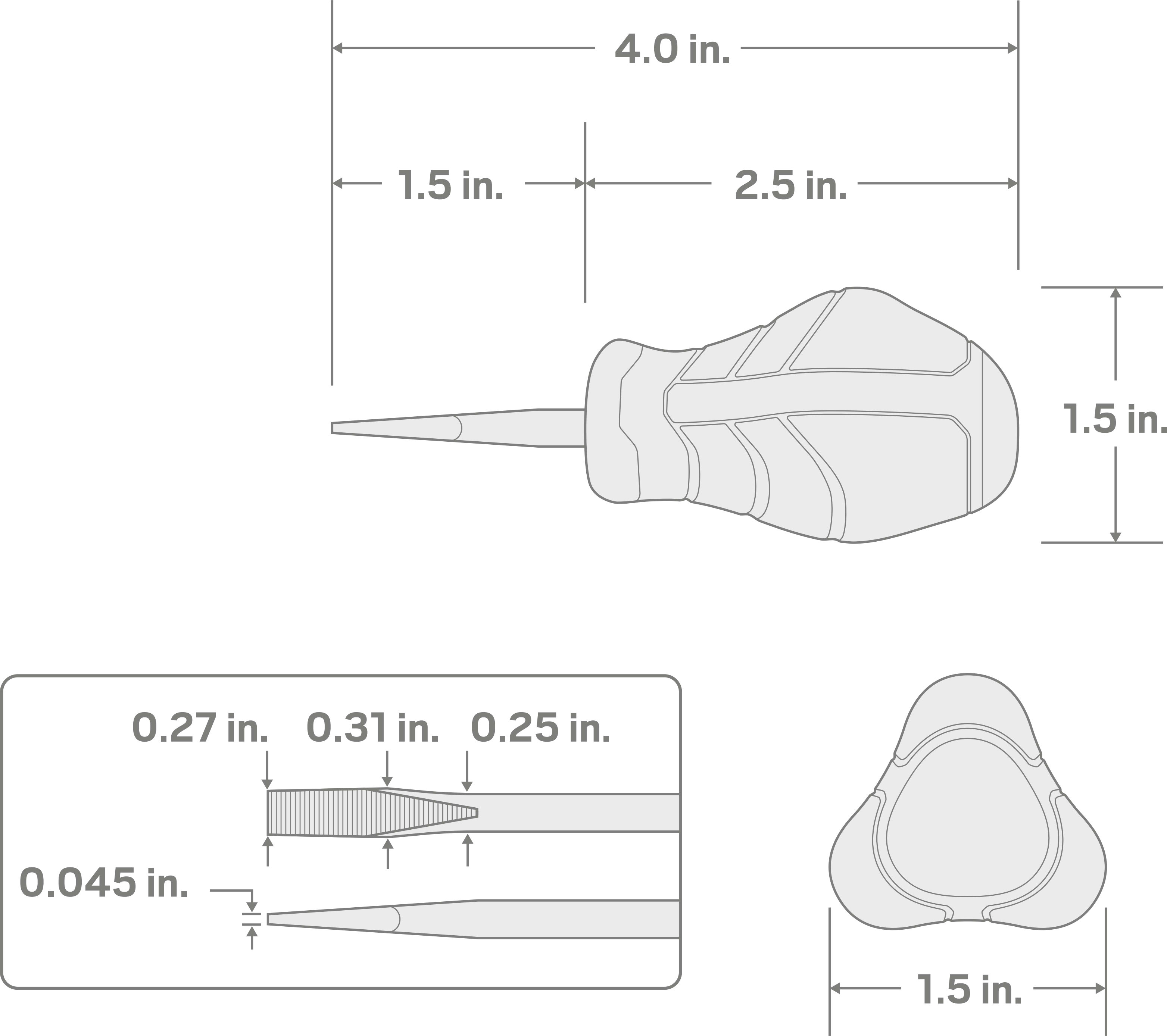 Specs for 1/4 Inch Slotted x 1-1/2 Inch Stubby Screwdriver