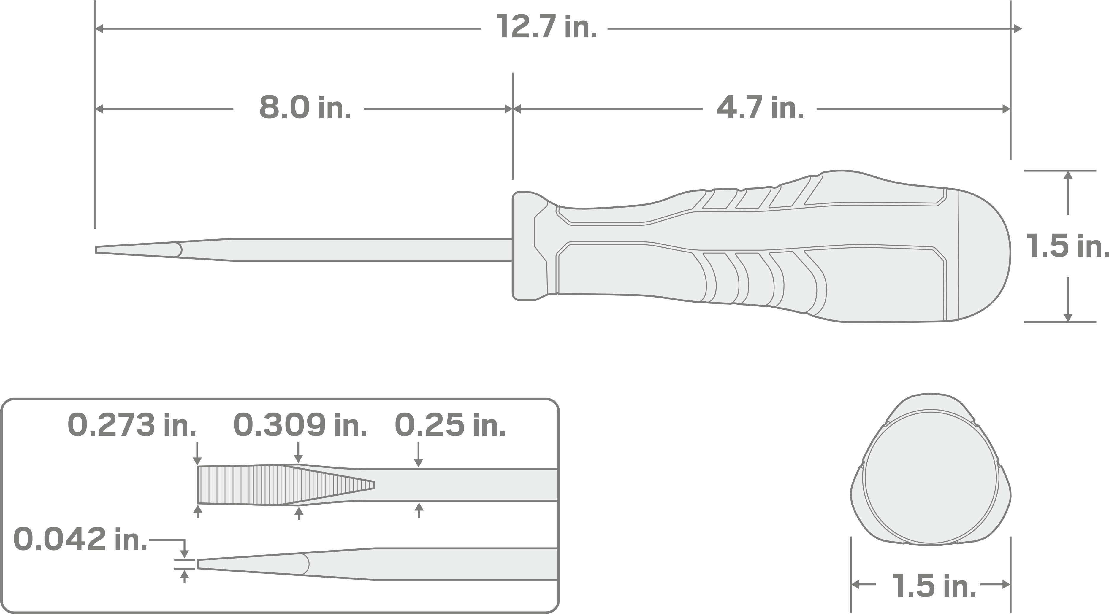 Specs for Long 1/4 Inch Slotted High-Torque Screwdriver