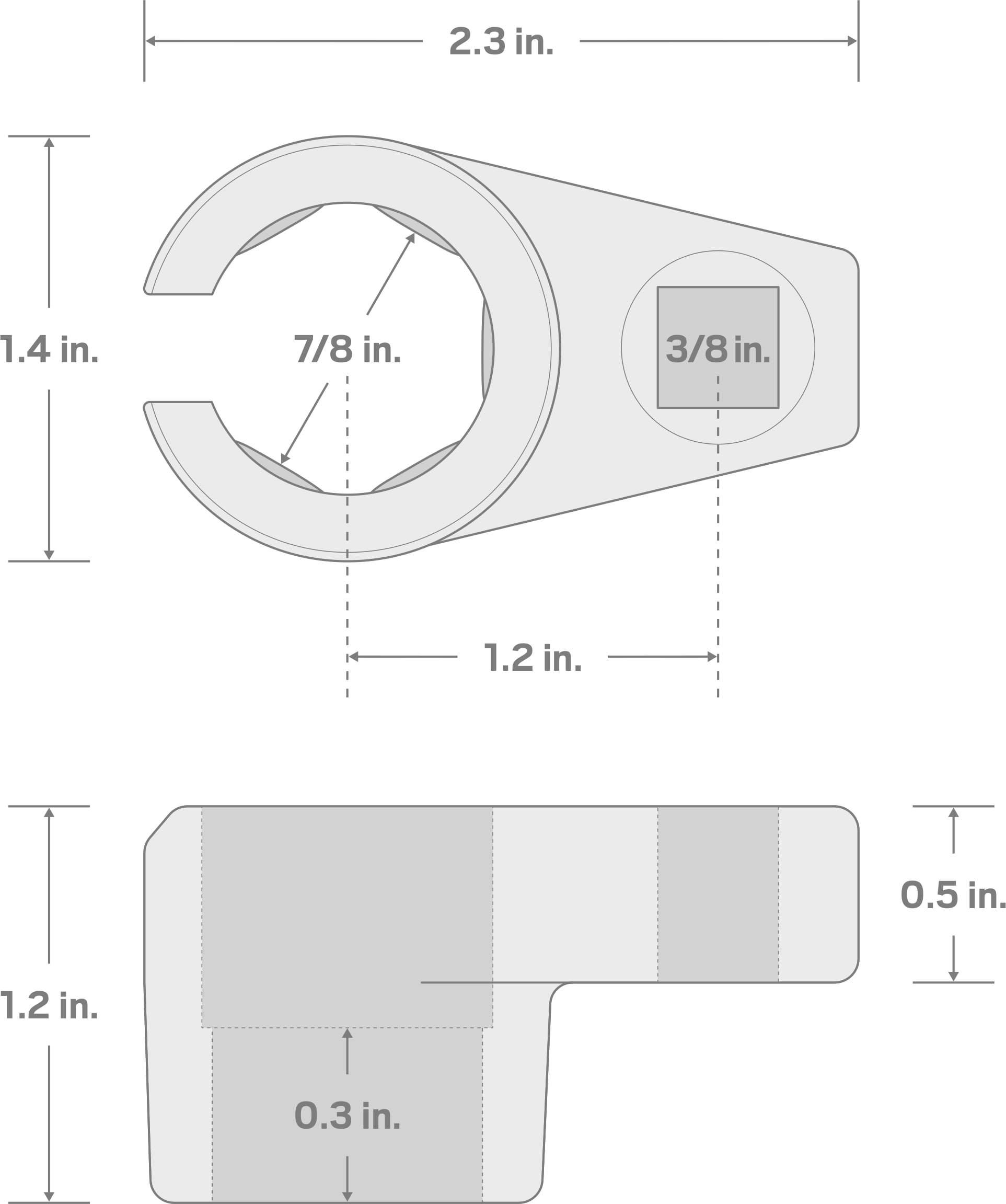 Specs for 3/8 Inch Drive x 7/8 Inch Offset 6-Point Oxygen Sensor Socket