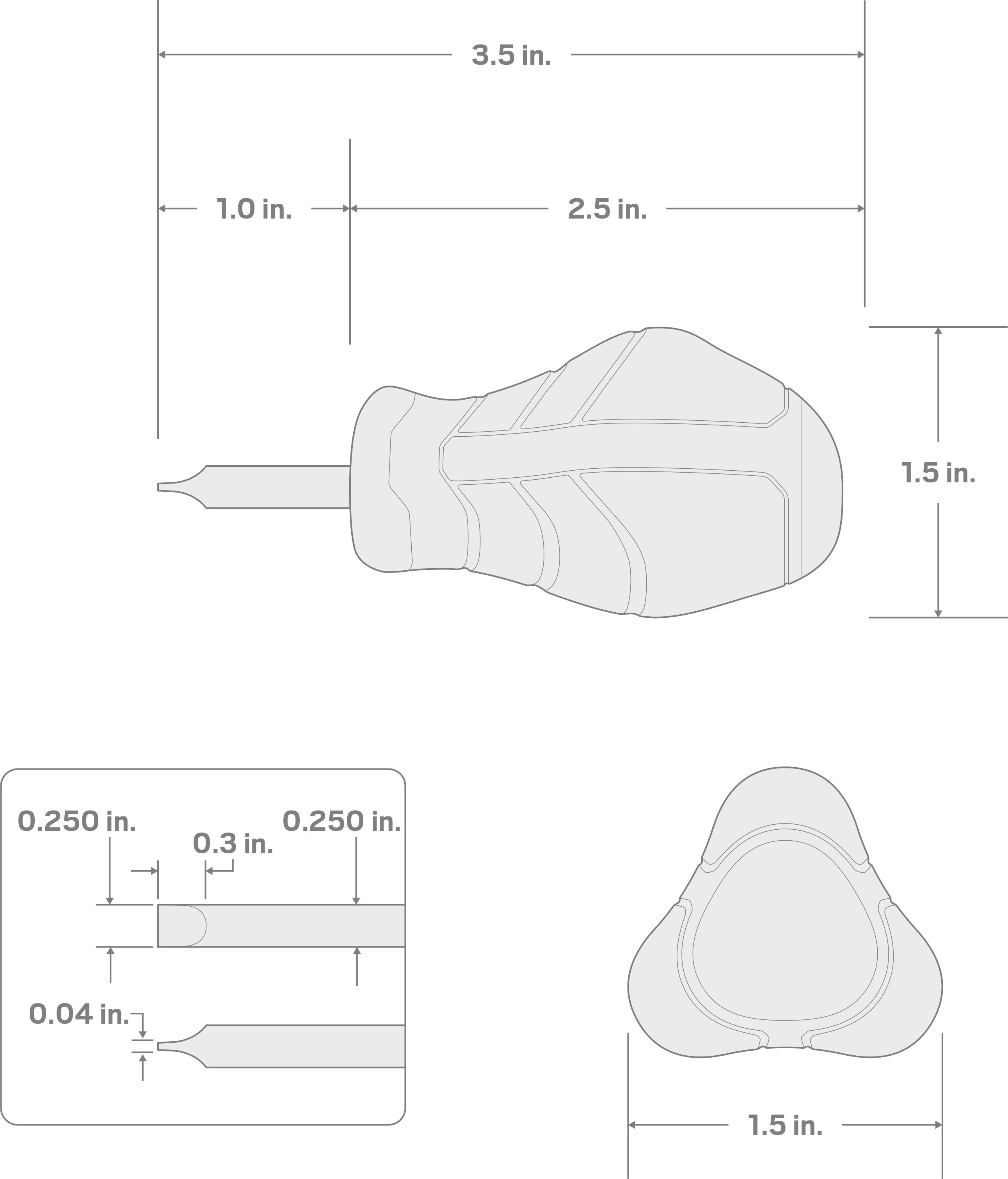 Specs for Stubby 1/4 Inch Slotted High-Torque Screwdriver