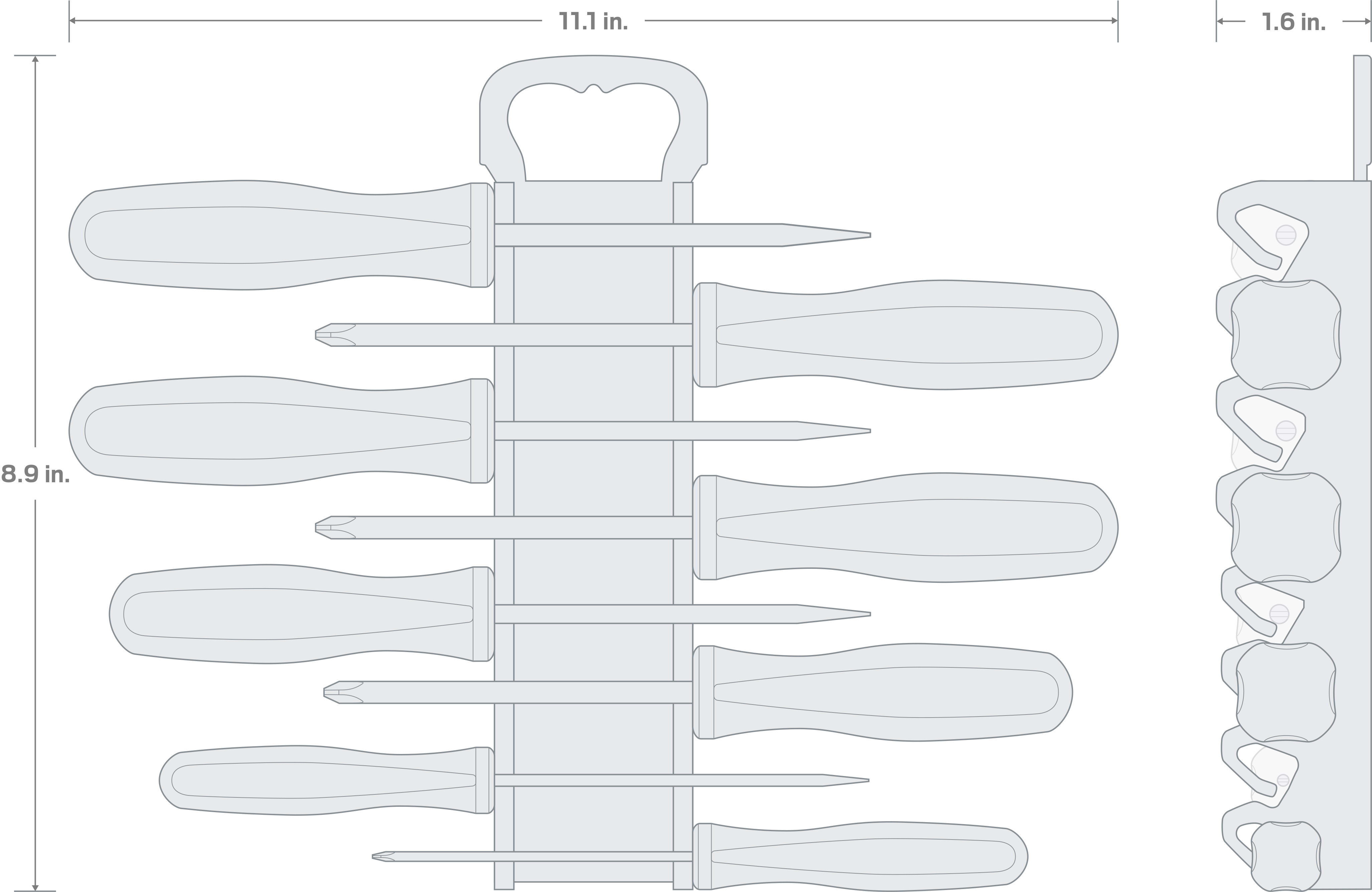 Specs for Hard Handle Screwdriver Set, 8-Piece (#0-#3, 1/8-5/16 in.) with Holder