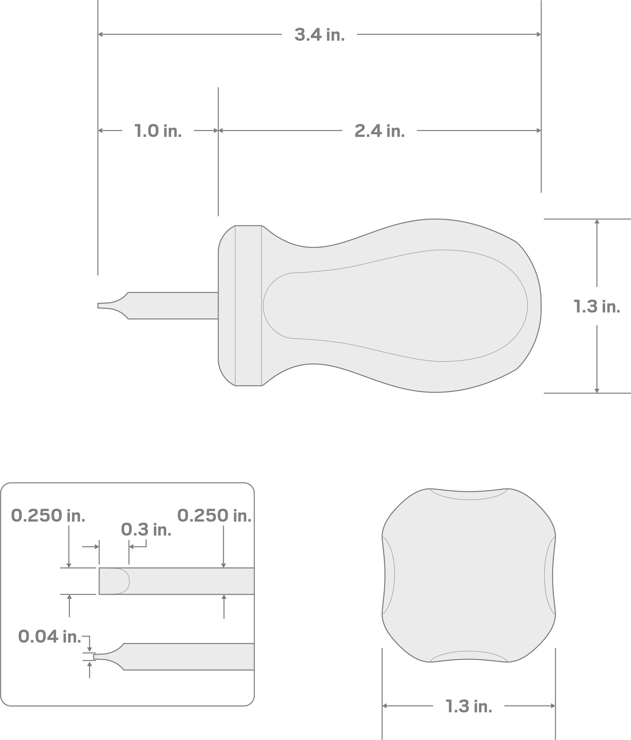 Specs for Stubby 1/4 Inch Slotted Hard Handle Screwdriver