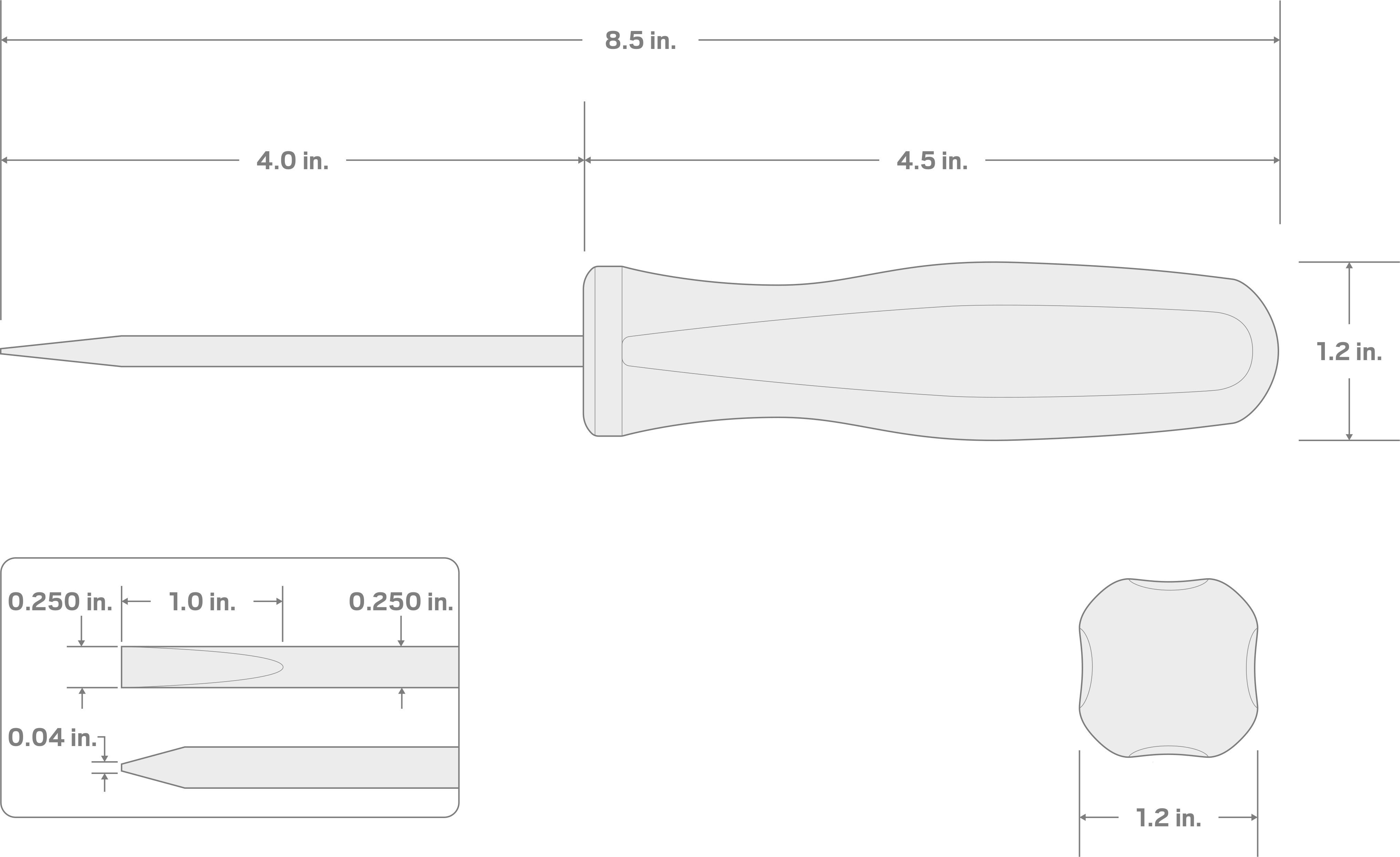Specs for 1/4 Inch Slotted Hard Handle Screwdriver