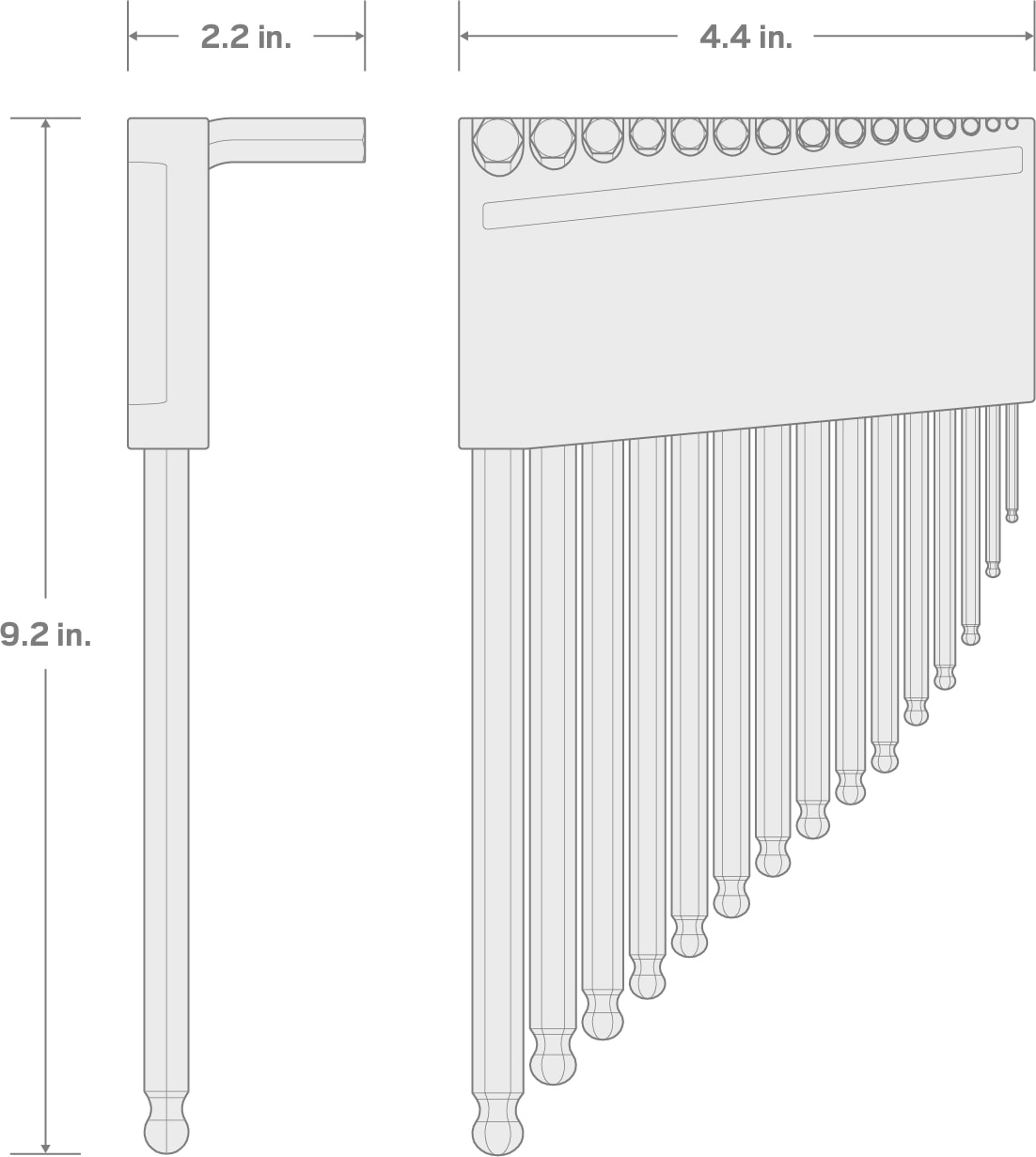 Specs for Ball End Hex Key Set with Holder, 15-Piece (1.3-10 mm)