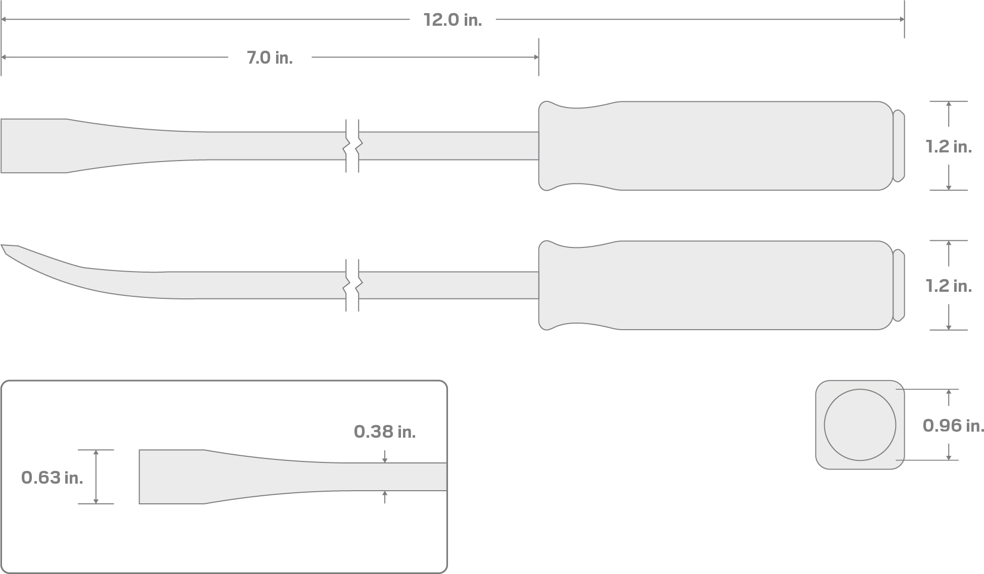 Specs for 12 Inch Angled Tip Handled Pry Bar