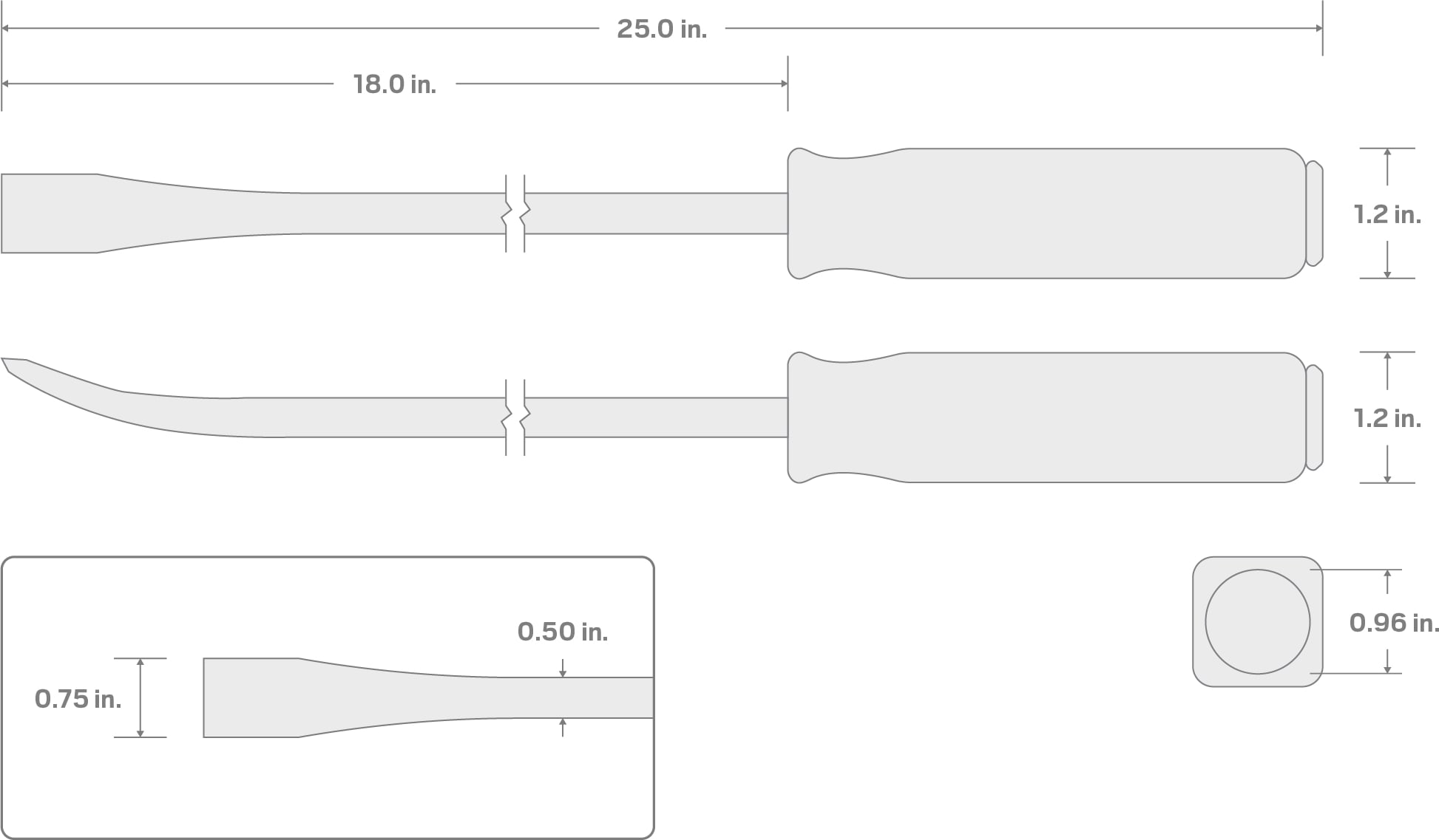 Specs for 25 Inch Angled Tip Handled Pry Bar