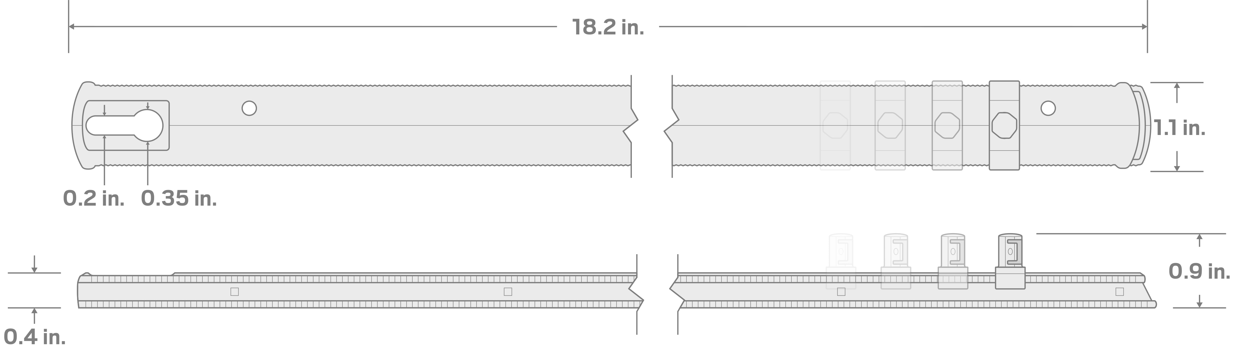 Specs for 1/4 Inch Drive x 18 Inch Socket Rail, 20 Clips (Black)