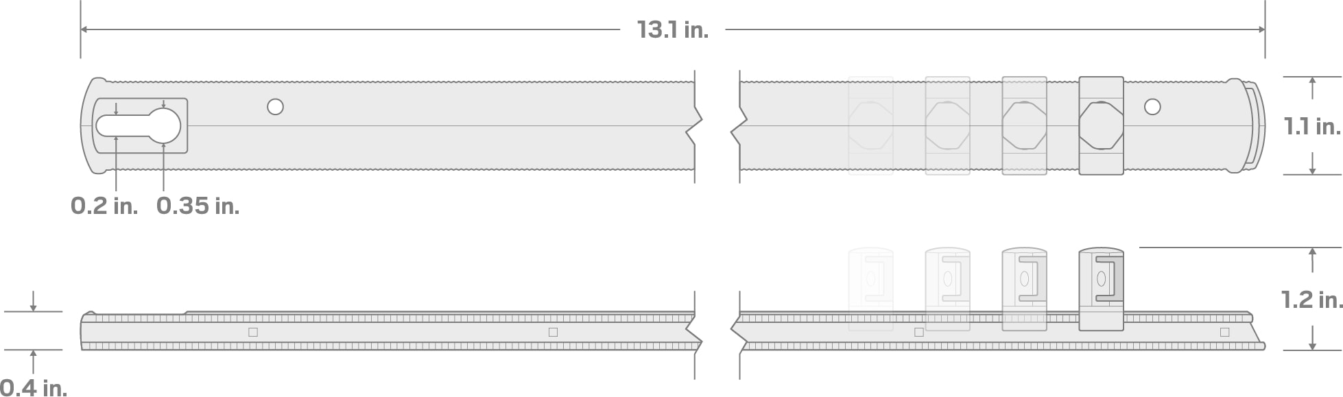 Specs for 1/2 Inch Drive x 13 Inch Socket Rail, 10 Clips (Black)