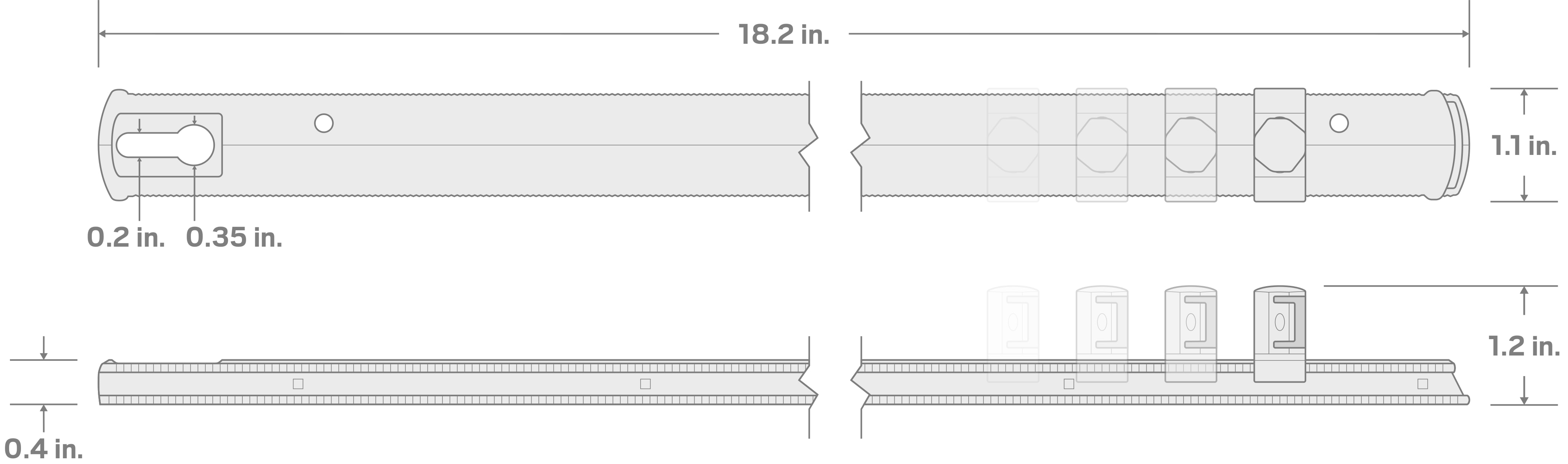 Specs for 1/2 Inch Drive x 18 Inch Socket Rail, 15 Clips (Black)