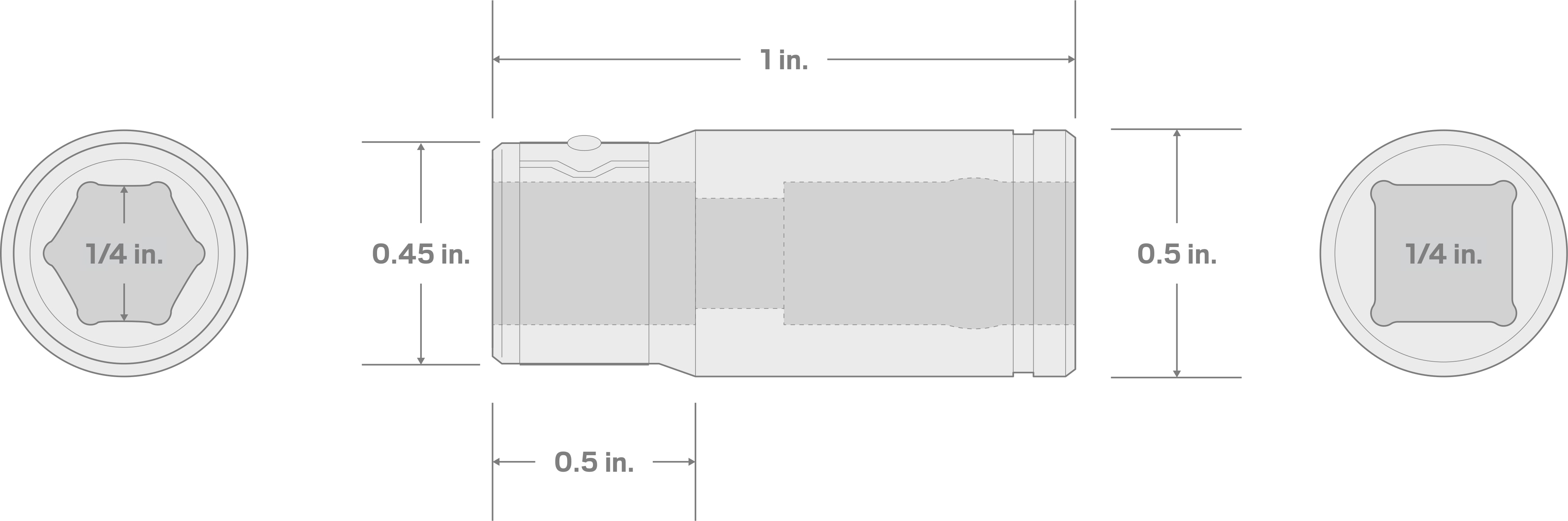 Specs for 1/4 Inch Drive x 1/4 Inch Hex Bit Holder