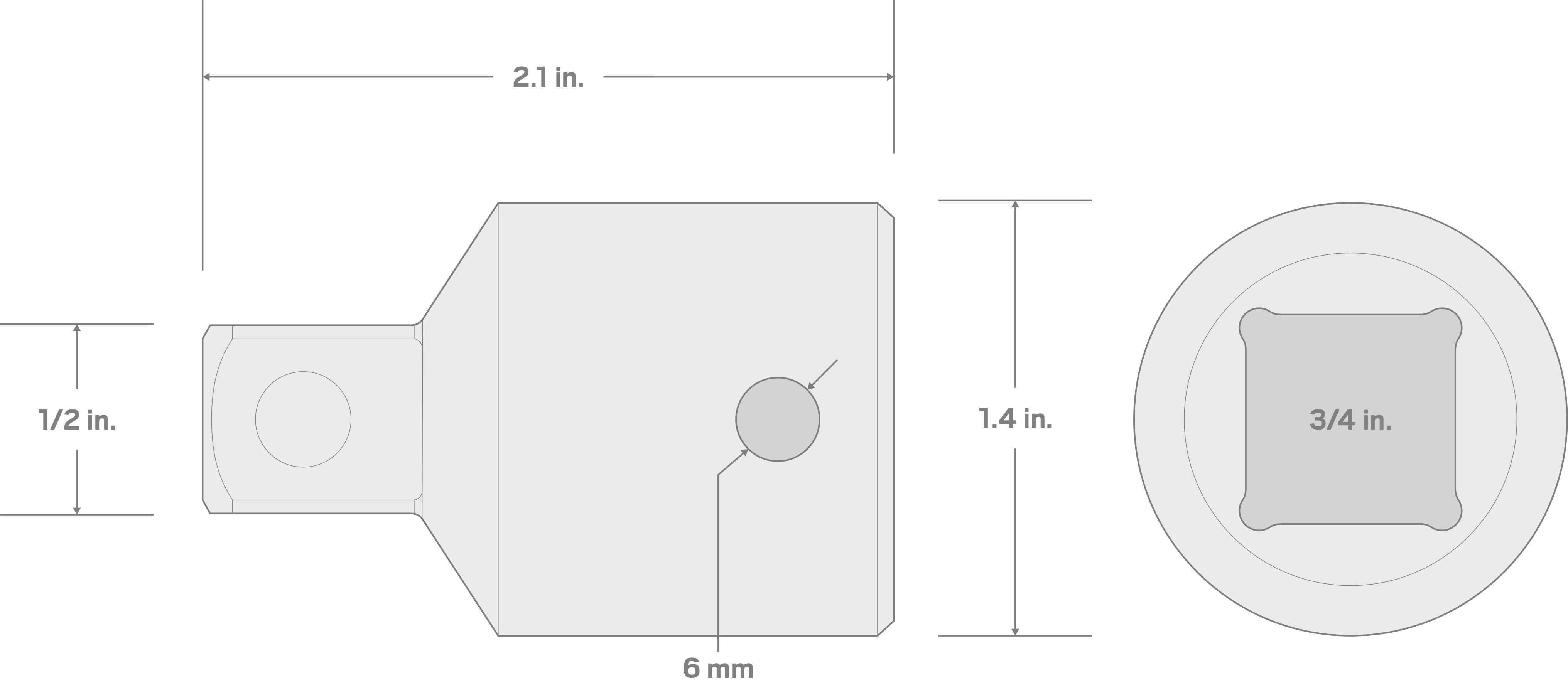 Specs for 3/4 Inch Drive (F) x 1/2 Inch Drive (M) Reducer