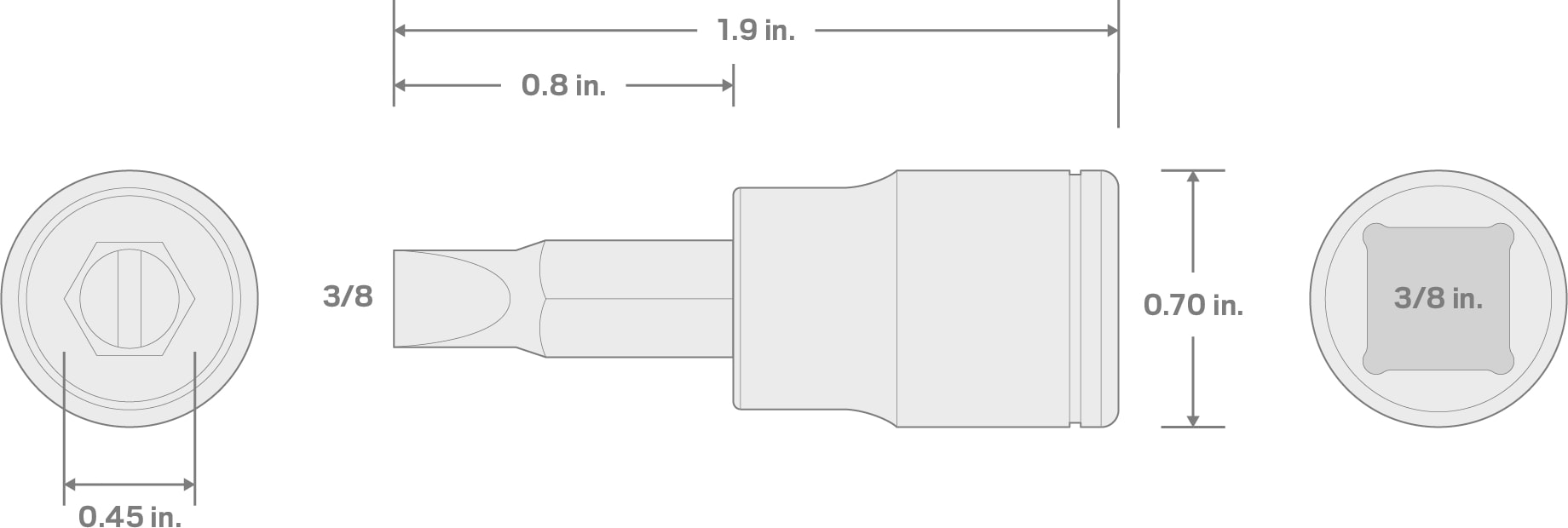 Specs for 3/8 Inch Drive x 3/8 Inch Slotted Bit Socket