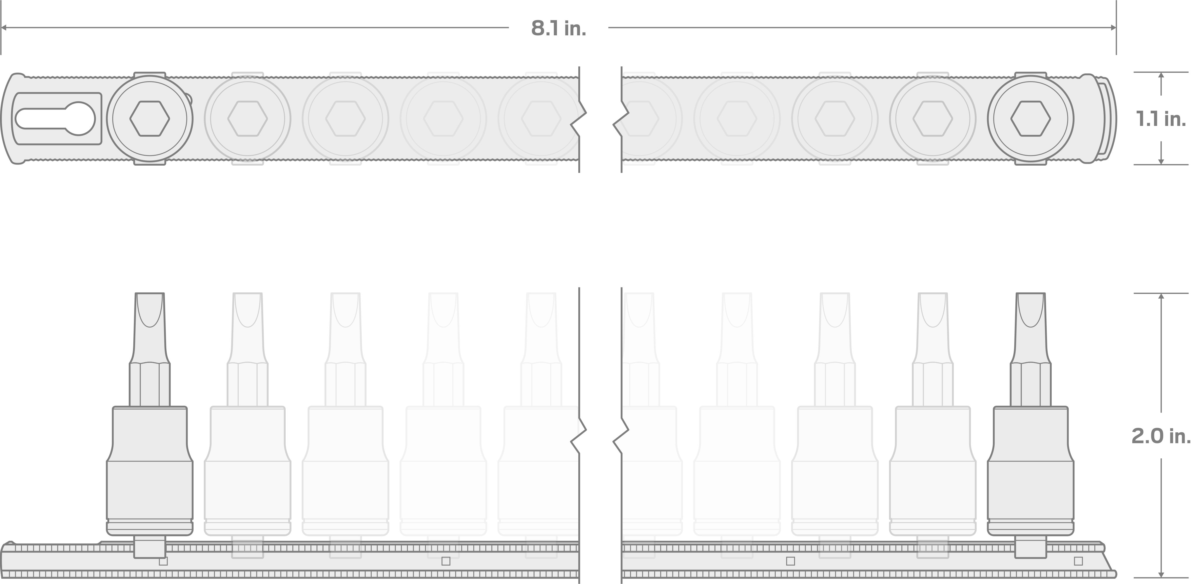 Specs for 1/4 Inch Drive Torx Bit Socket Set with Rail, 10-Piece (T6-T30)