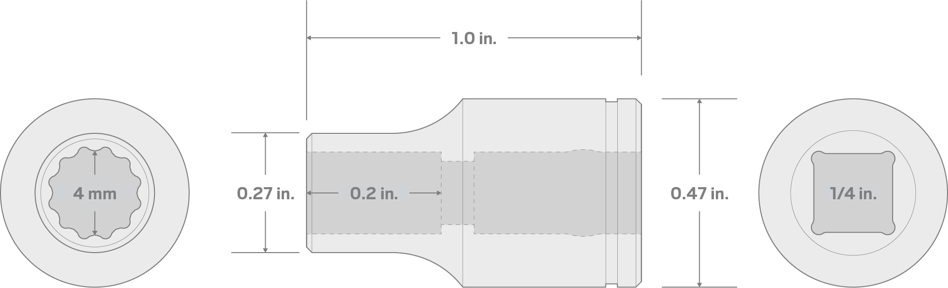 Specs for 1/4 Inch Drive x 4 mm 12-Point Socket