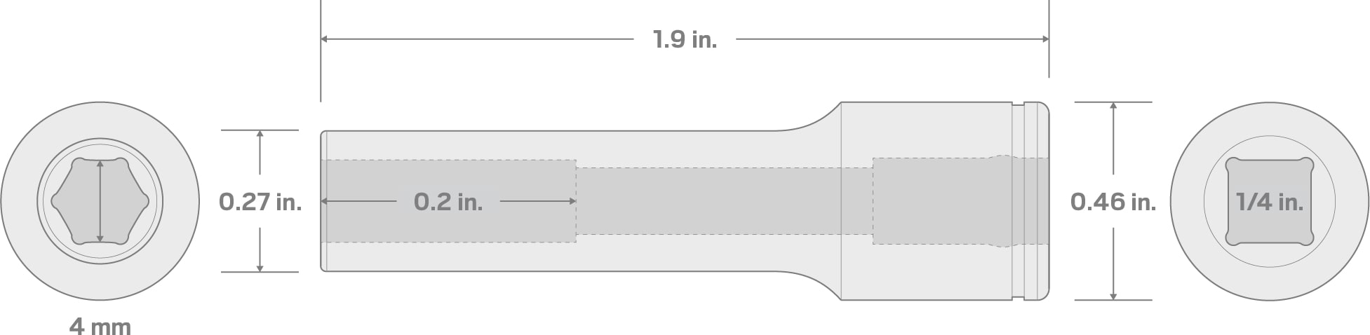Specs for 1/4 Inch Drive x 4 mm Deep 6-Point Socket