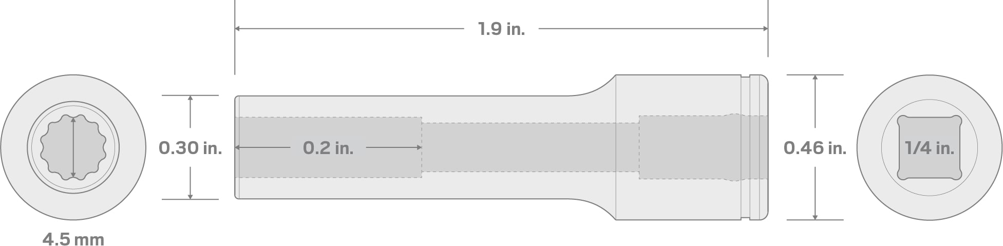 Specs for 1/4 Inch Drive x 4.5 mm Deep 12-Point Socket