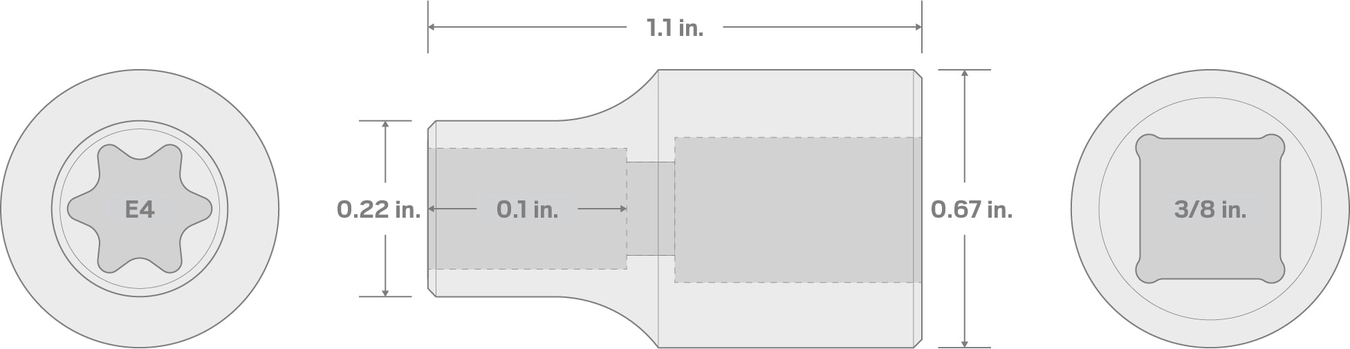 Specs for 3/8 Inch Drive x E4 External Star Socket