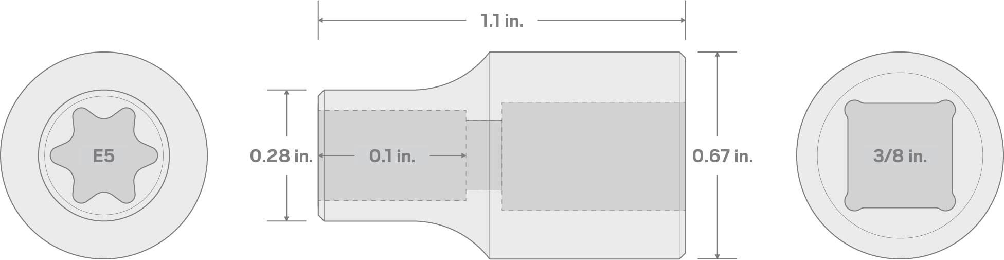 Specs for 3/8 Inch Drive x E5 External Star Socket