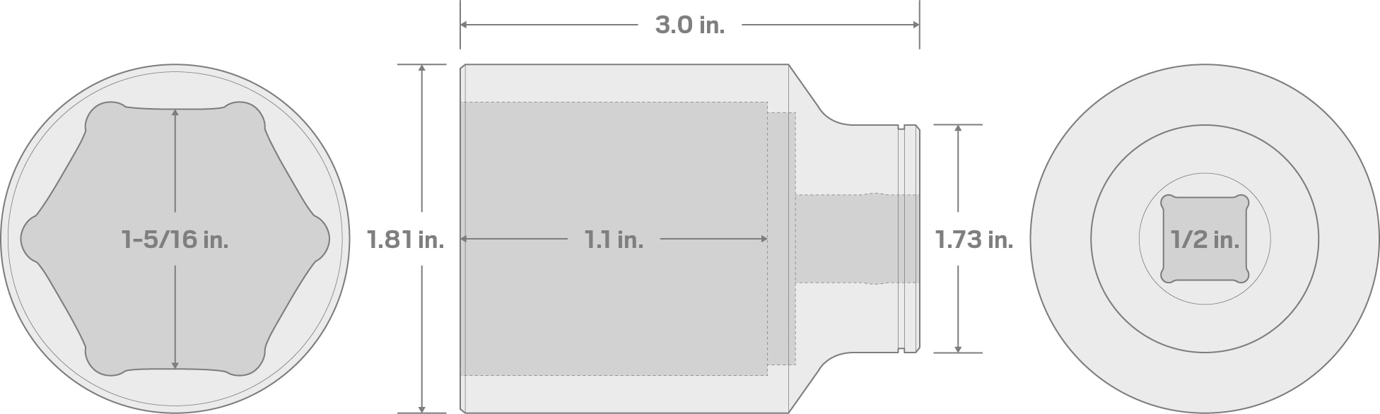 Specs for 1/2 Inch Drive x 1-5/16 Inch Deep 6-Point Socket