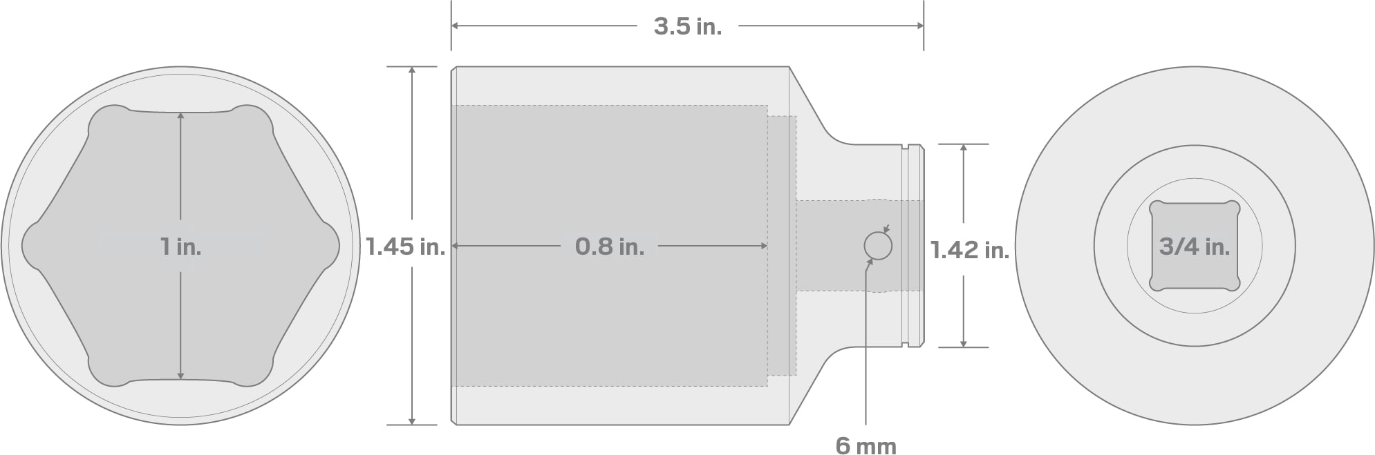 Specs for 3/4 Inch Drive x 1 Inch Deep 6-Point Socket