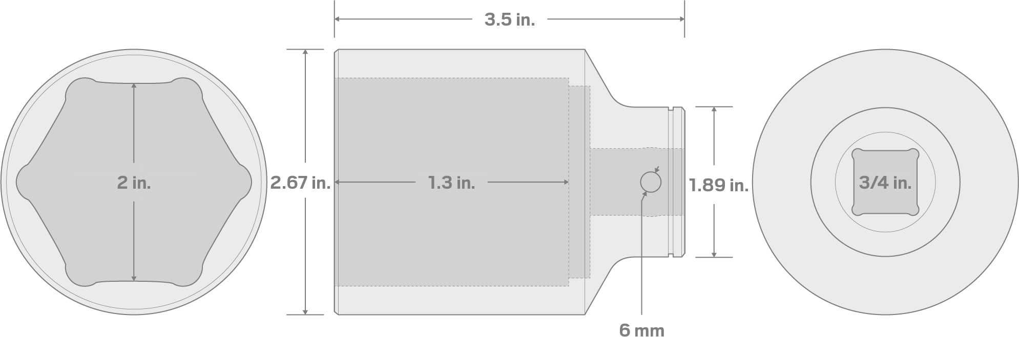 Specs for 3/4 Inch Drive x 2 Inch Deep 6-Point Socket