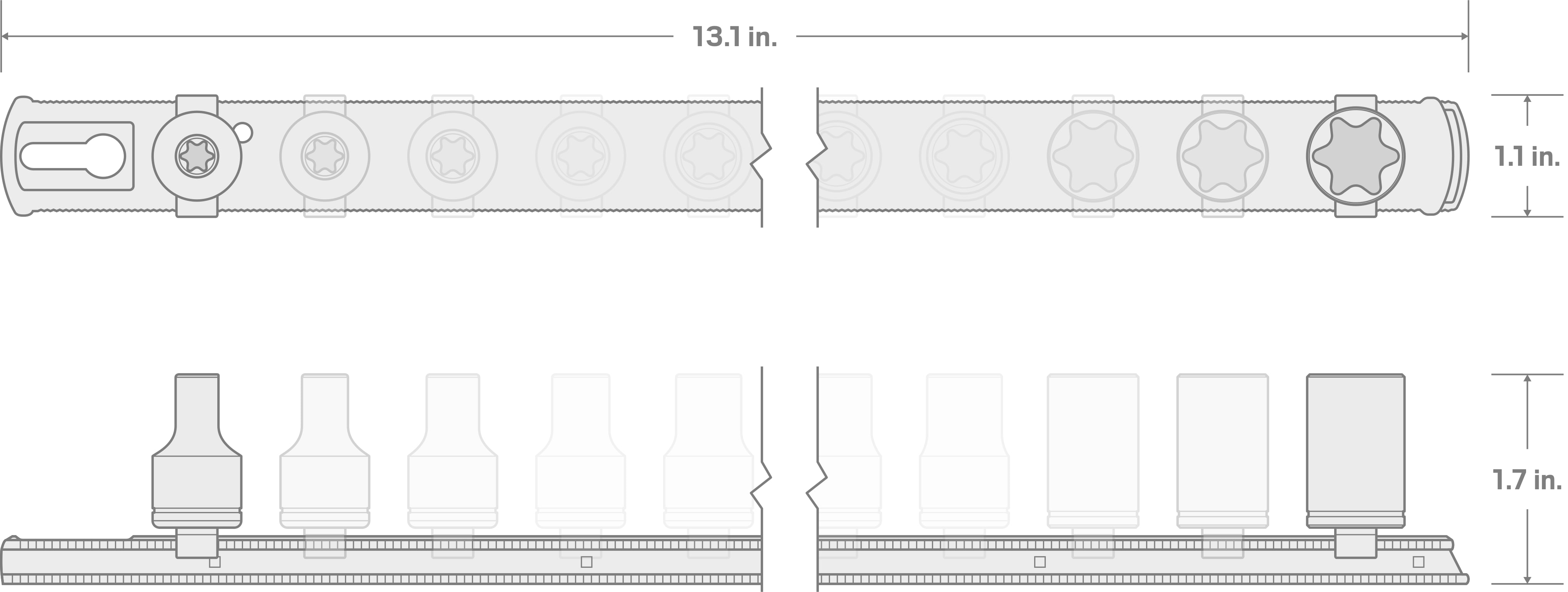 Specs for 3/8 Inch Drive External Star Socket Set, 12-Piece (E4-E20) - Rails