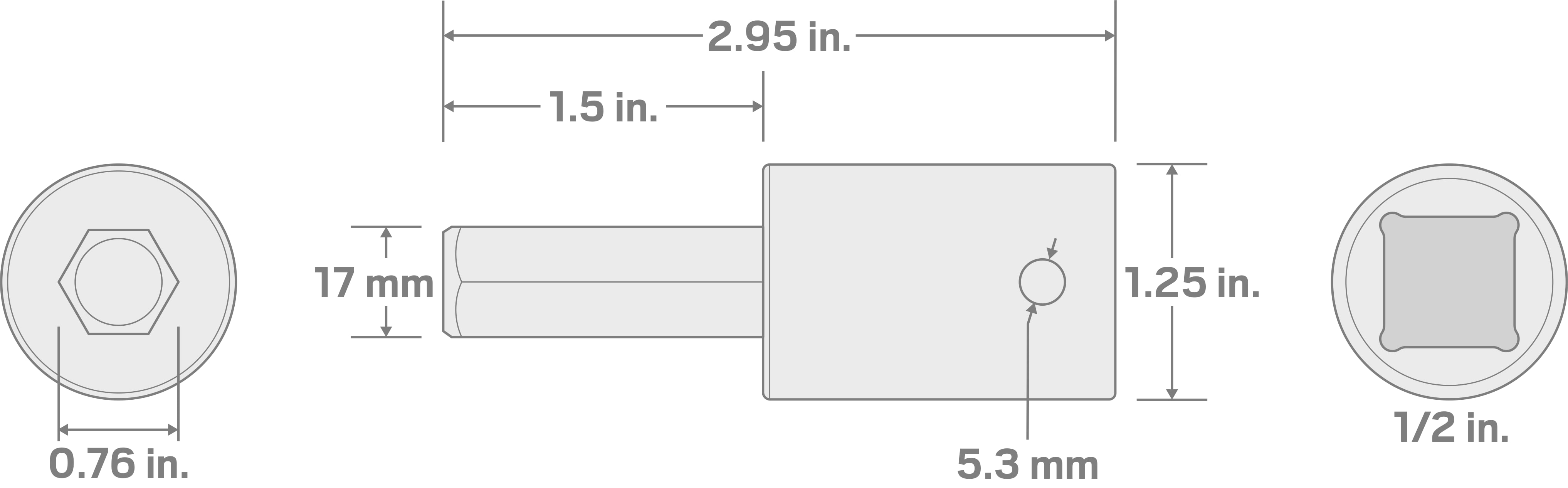 Specs for 1/2 Inch Drive x 17 mm Hex Impact Bit Socket