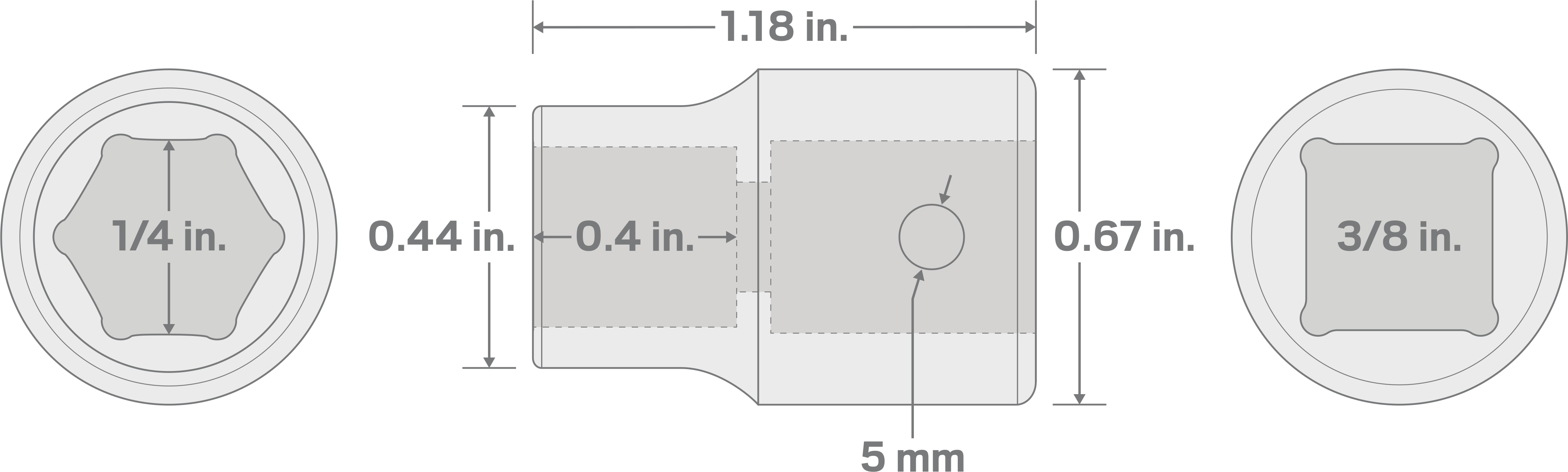 Specs for 3/8 Inch Drive x 1/4 Inch 6-Point Impact Socket
