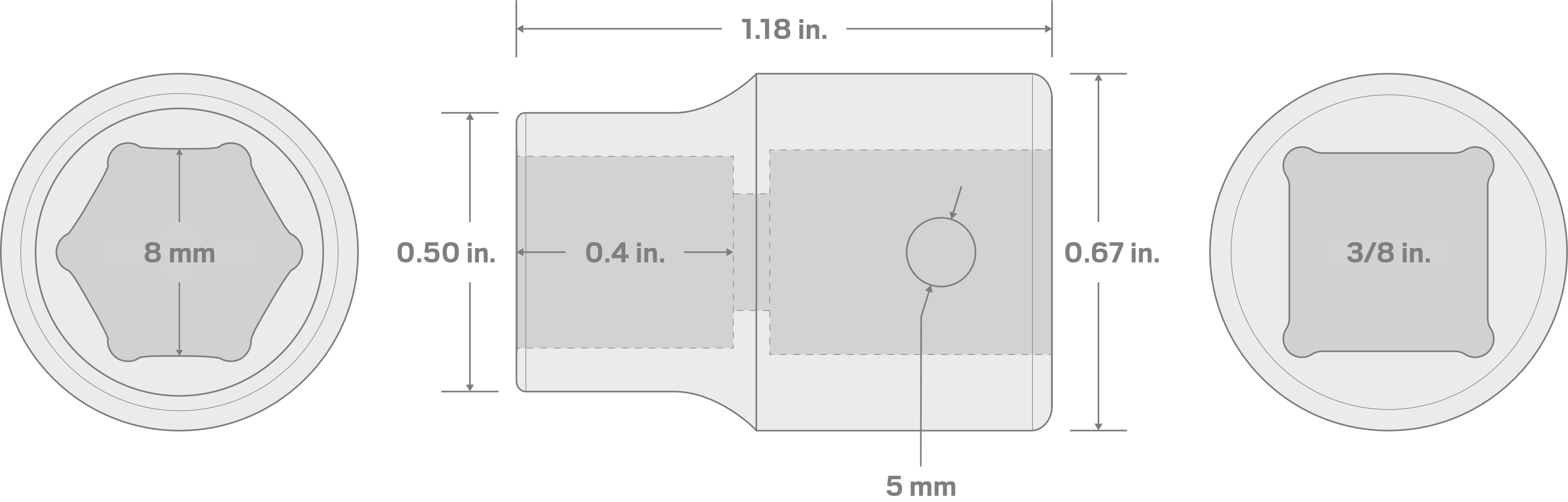 Specs for 3/8 Inch Drive x 8 mm 6-Point Impact Socket