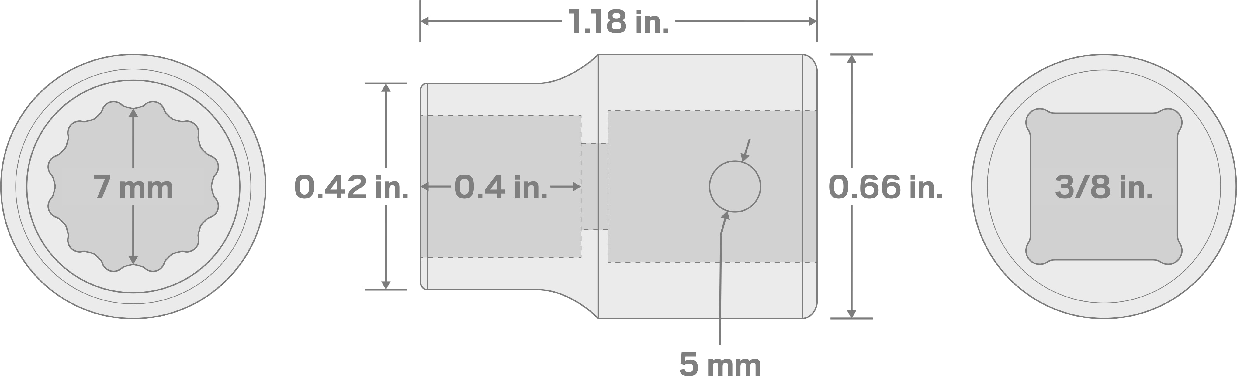 Specs for 3/8 Inch Drive x 7 mm 12-Point Impact Socket