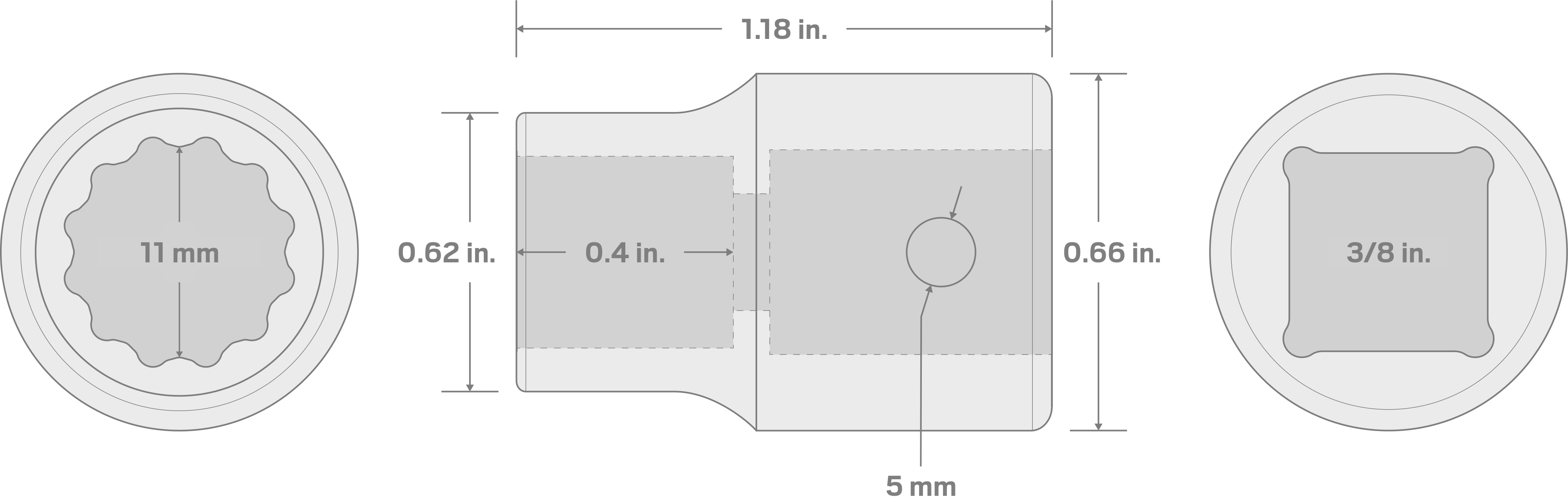Specs for 3/8 Inch Drive x 11 mm 12-Point Impact Socket