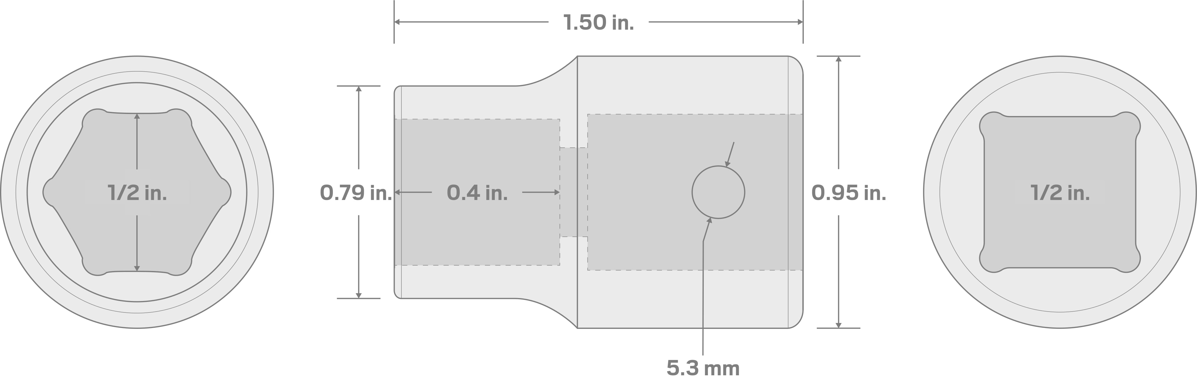 Specs for 1/2 Inch Drive x 1/2 Inch 6-Point Impact Socket