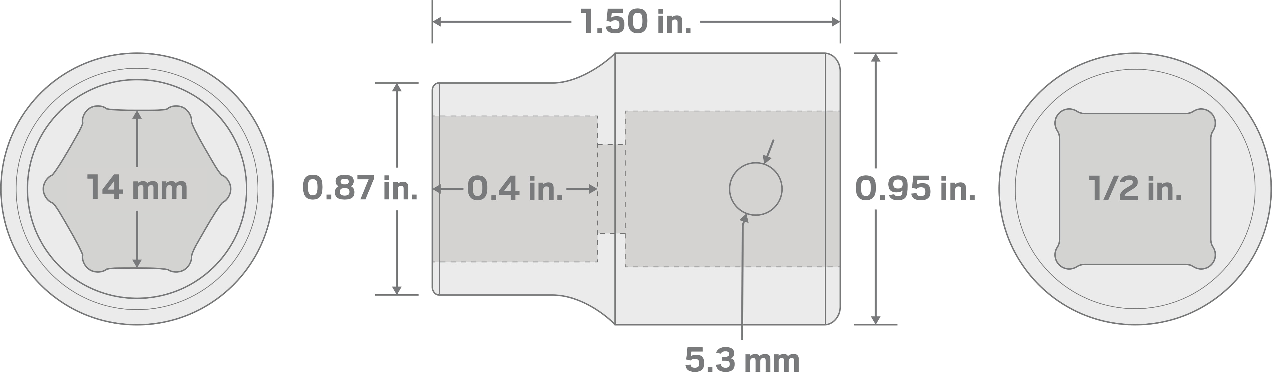 Specs for 1/2 Inch Drive x 14 mm 6-Point Impact Socket
