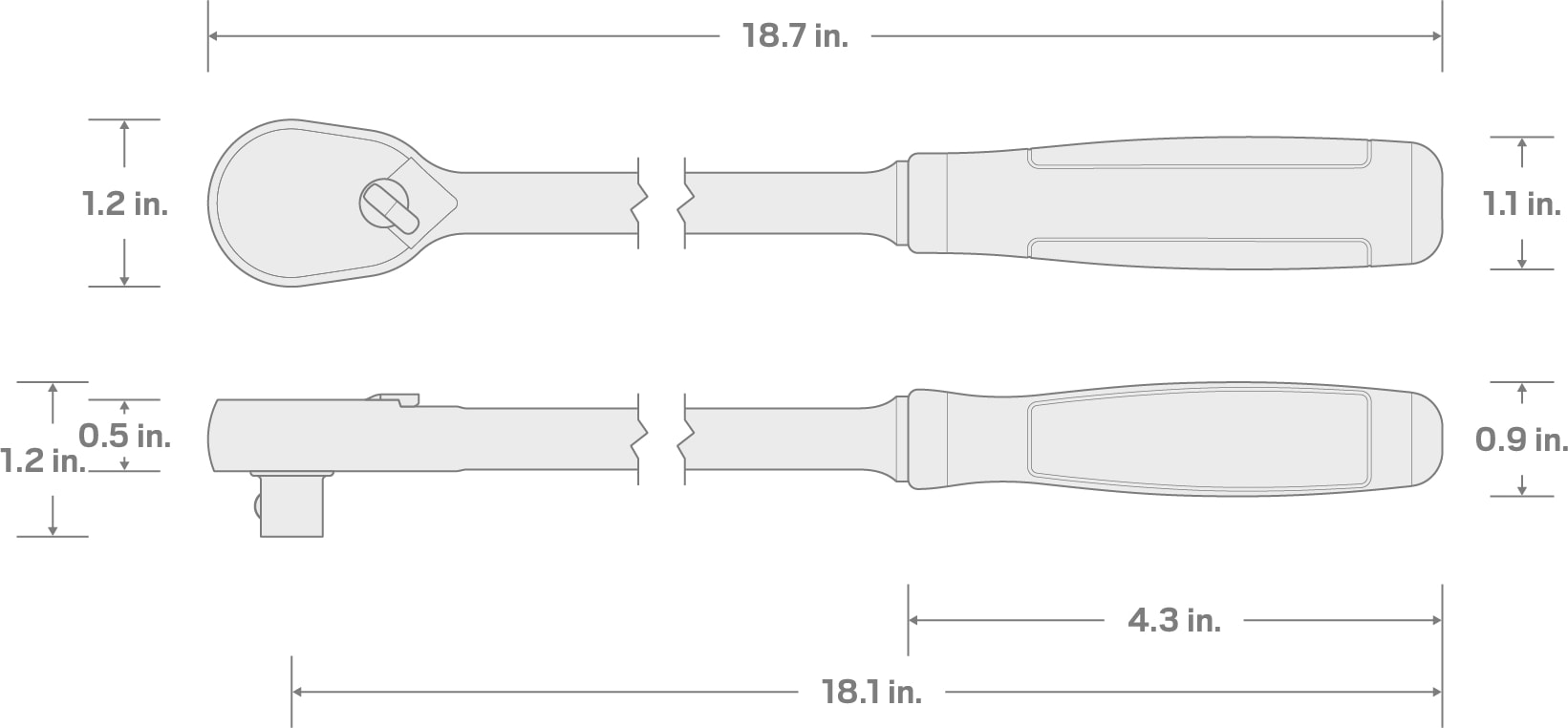 Specs for 3/8 Inch Drive x 18 Inch Comfort Grip Ratchet