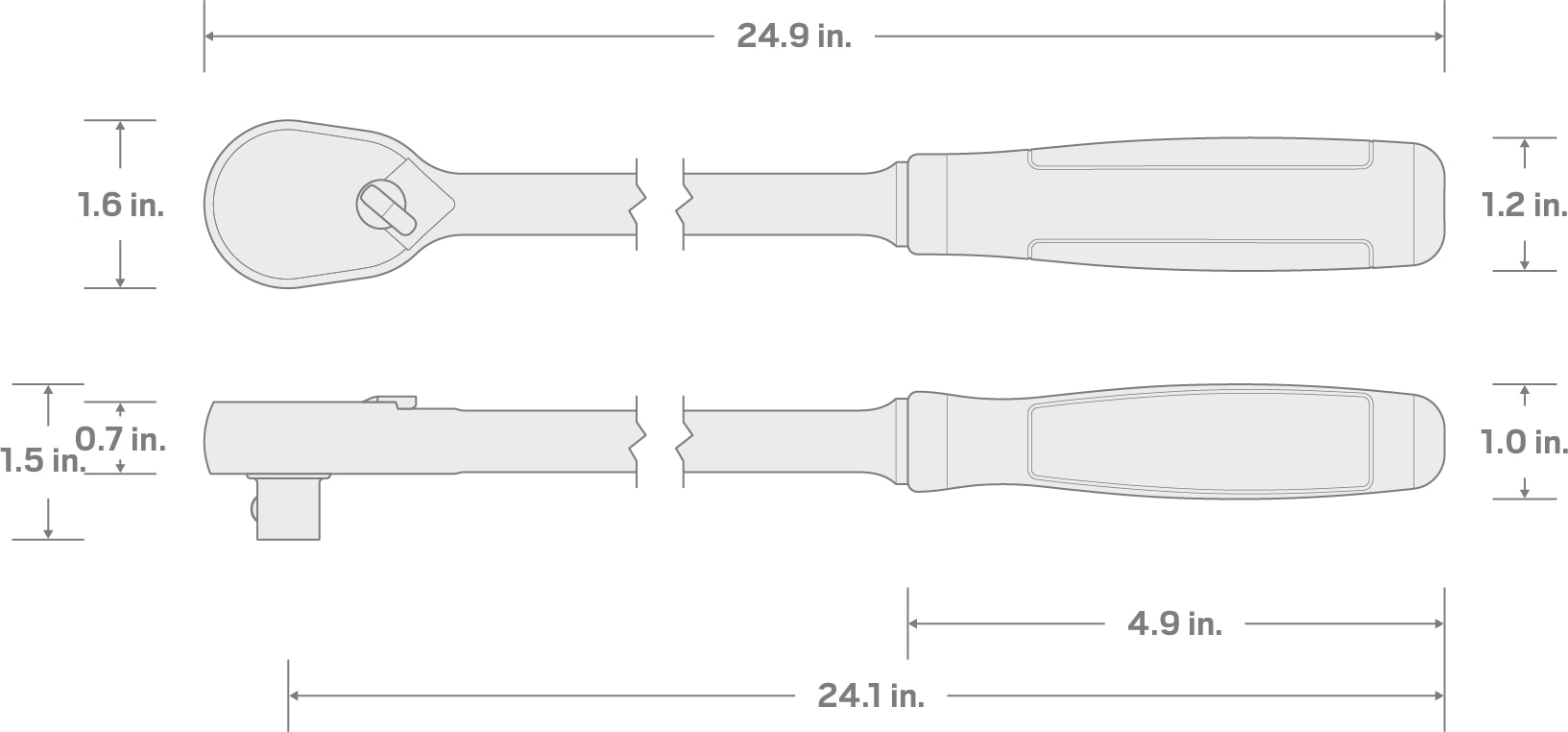 Specs for 1/2 Inch Drive x 24 Inch Comfort Grip Ratchet