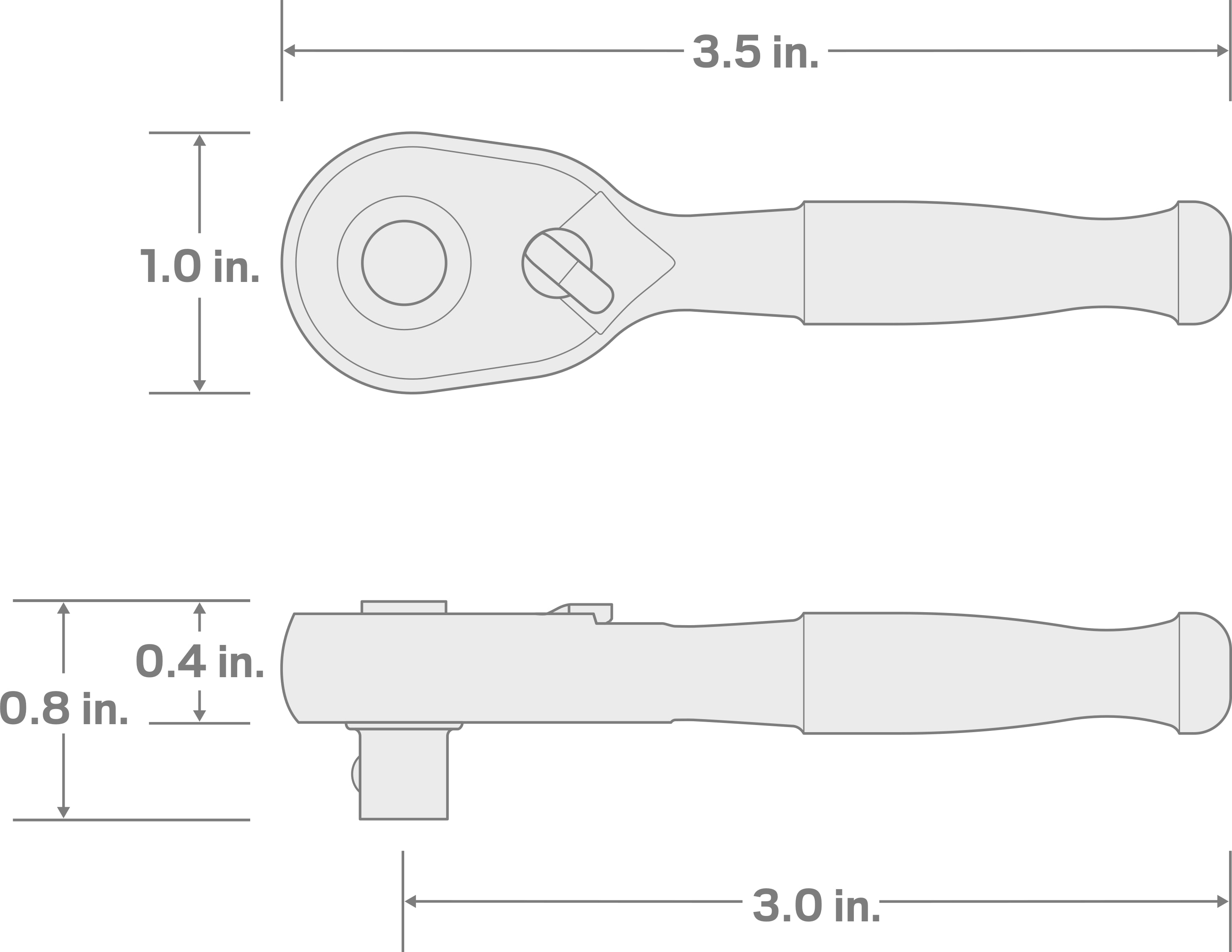 Specs for 1/4 Inch Drive x 3 Inch Quick-Release Ratchet