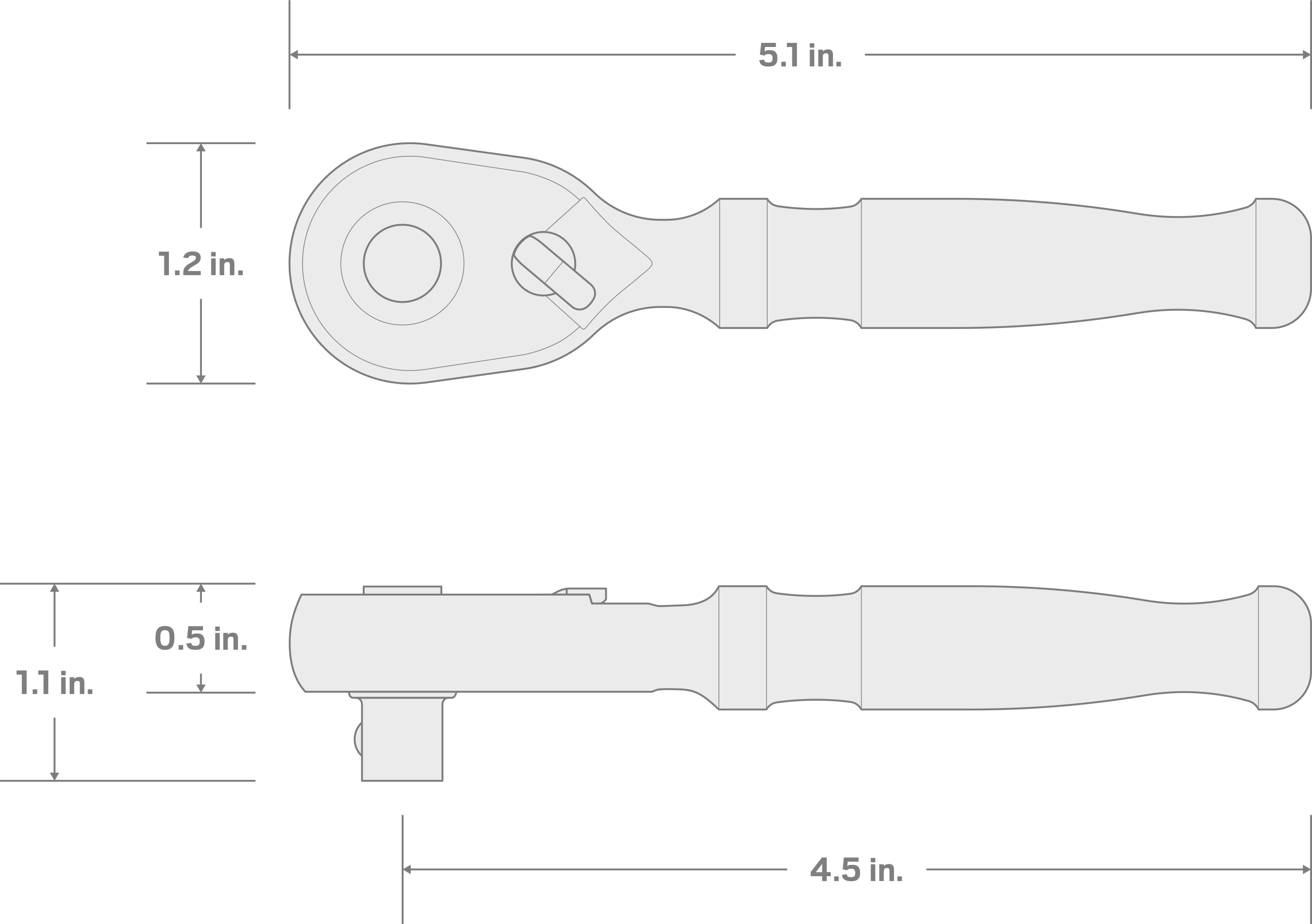 Specs for 3/8 Inch Drive x 4-1/2 Inch Quick-Release Ratchet