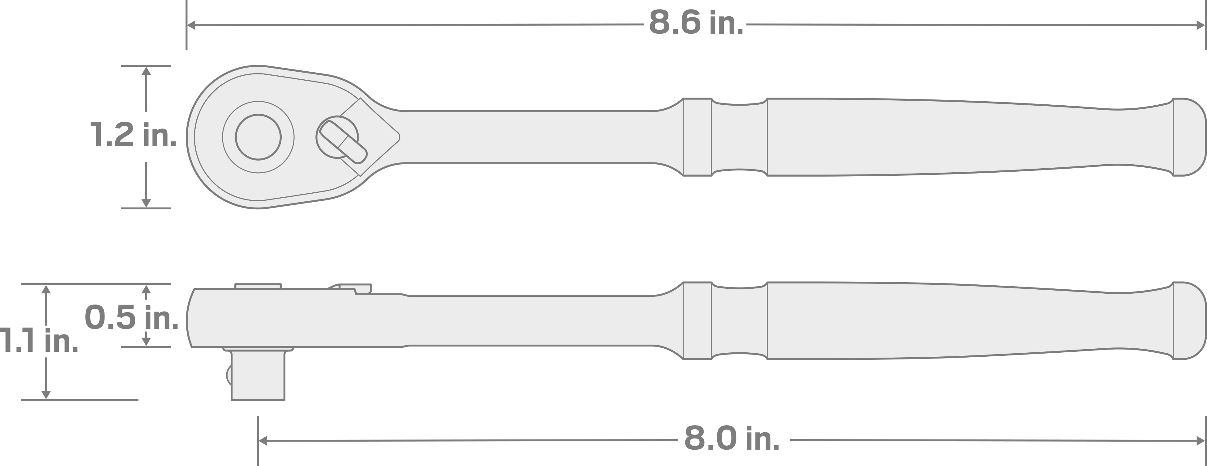 Specs for 3/8 Inch Drive x 8 Inch Quick-Release Ratchet