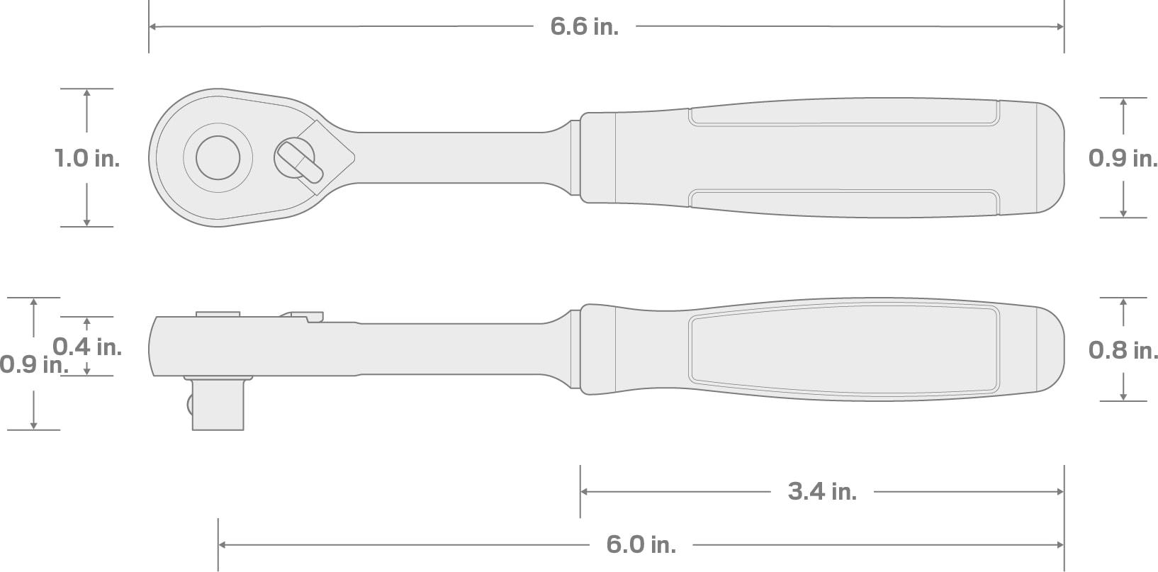 Specs for 1/4 Inch Drive x 6 Inch  Quick-Release Comfort Grip Ratchet