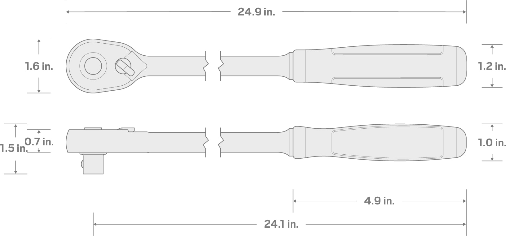Specs for 1/2 Inch Drive x 24 Inch  Quick-Release Comfort Grip Ratchet